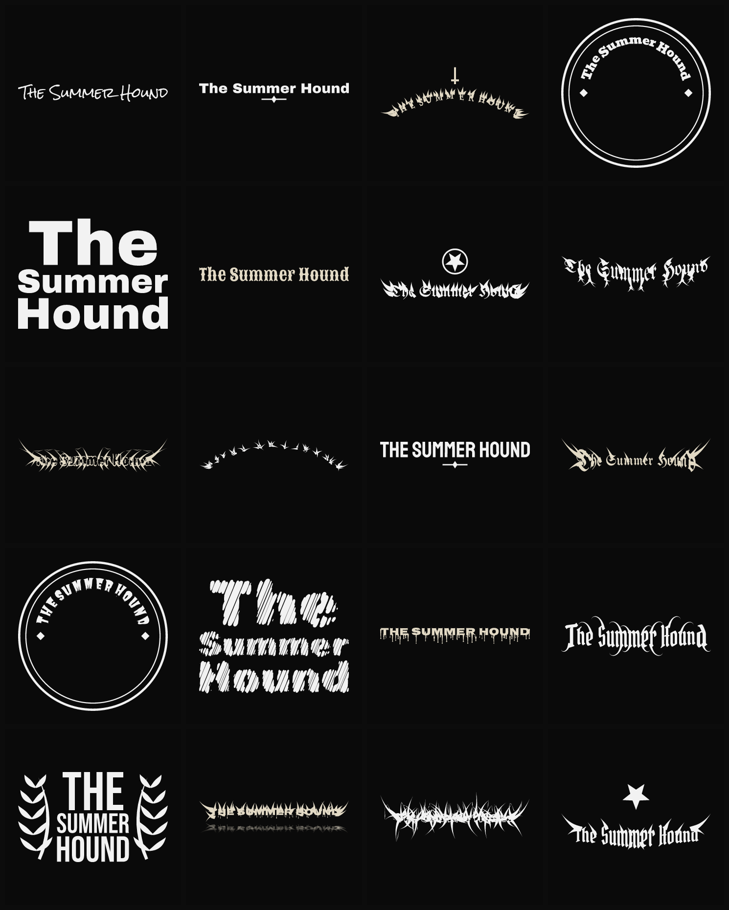 Twenty The Summer Hound band logo ideas — different faces, treatments and spike settings