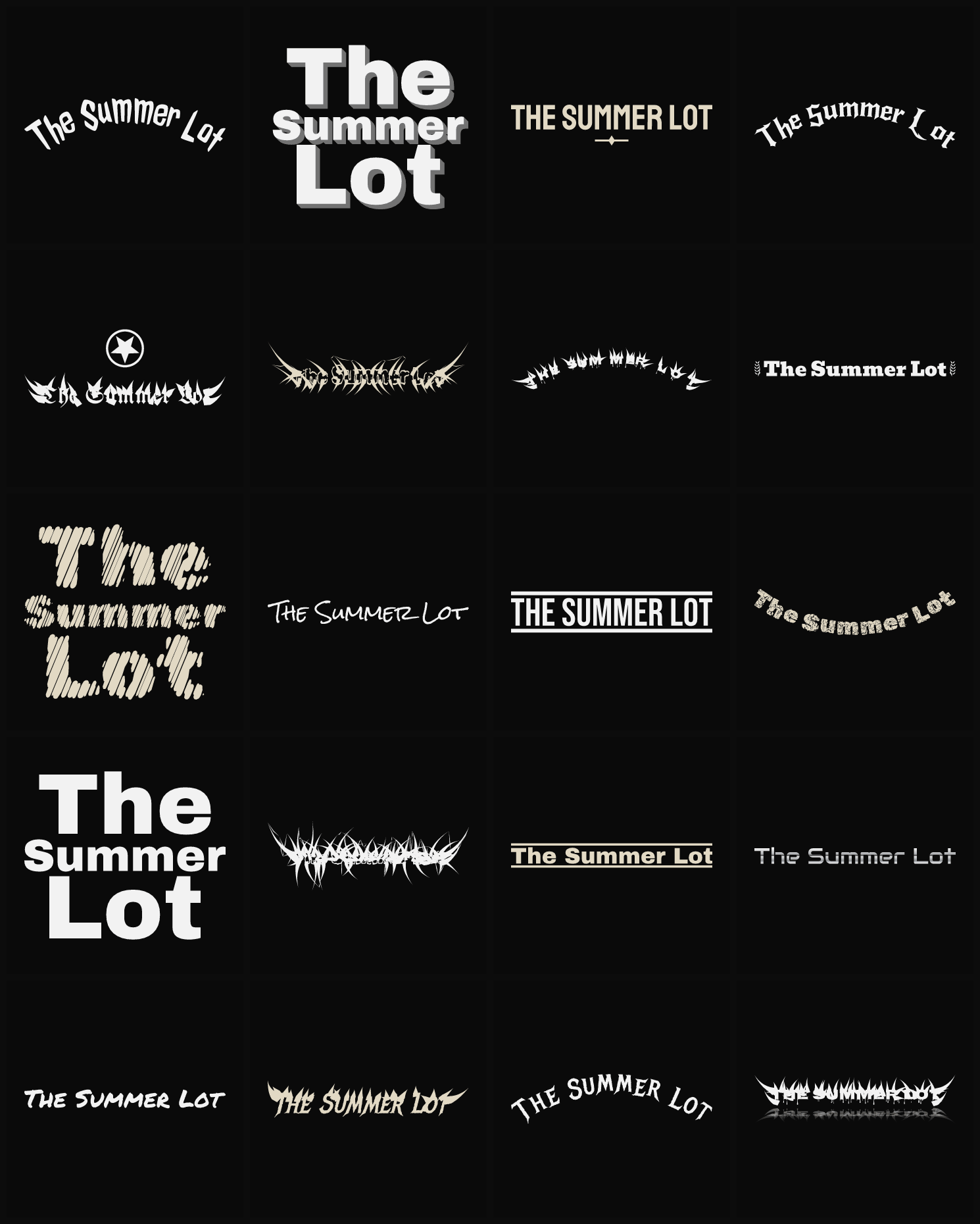 Twenty The Summer Lot band logo ideas — different faces, treatments and spike settings