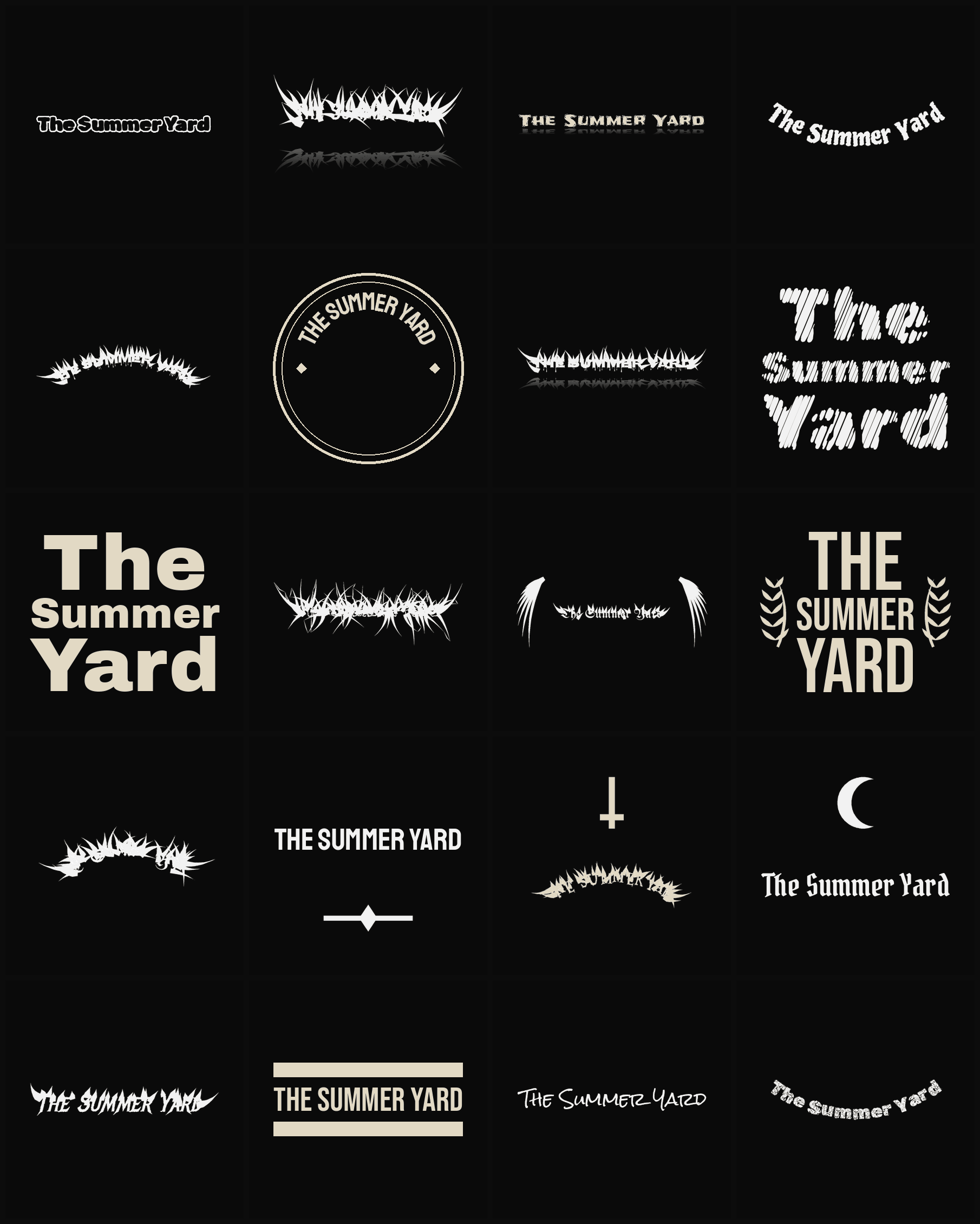 Twenty The Summer Yard band logo ideas — different faces, treatments and spike settings