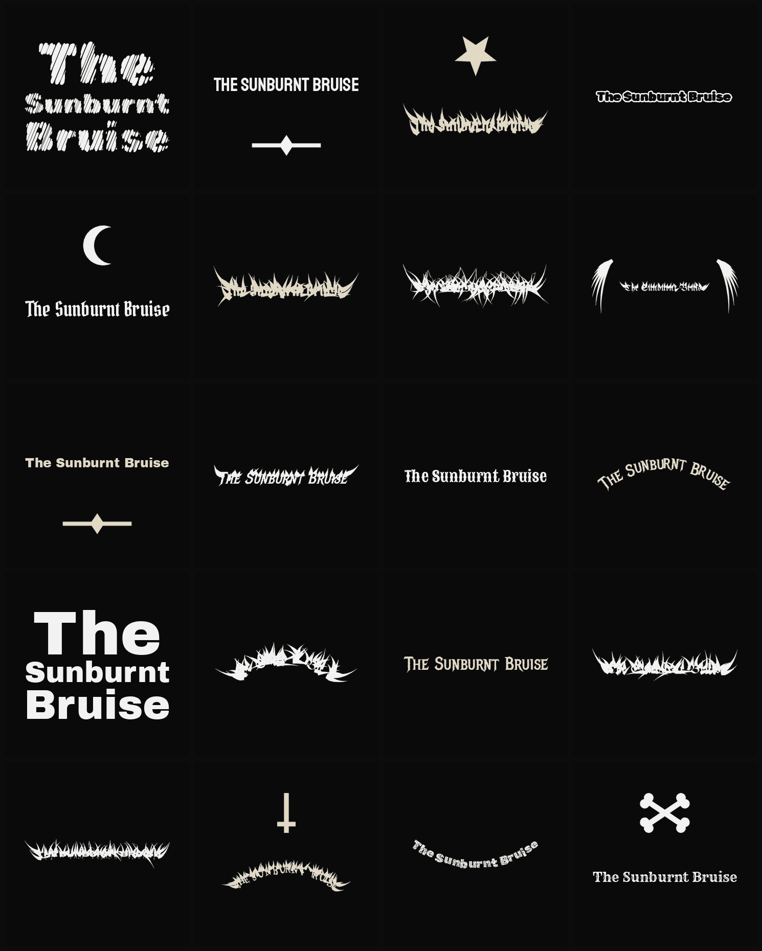Twenty The Sunburnt Bruise band logo ideas — different faces, treatments and spike settings