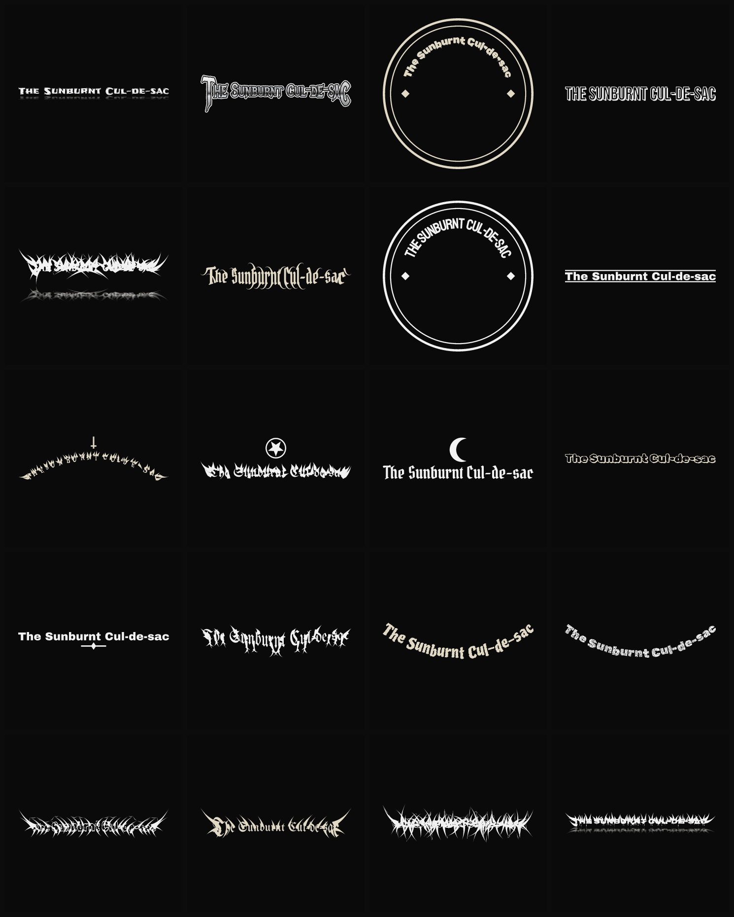 Twenty The Sunburnt Cul-de-sac band logo ideas — different faces, treatments and spike settings