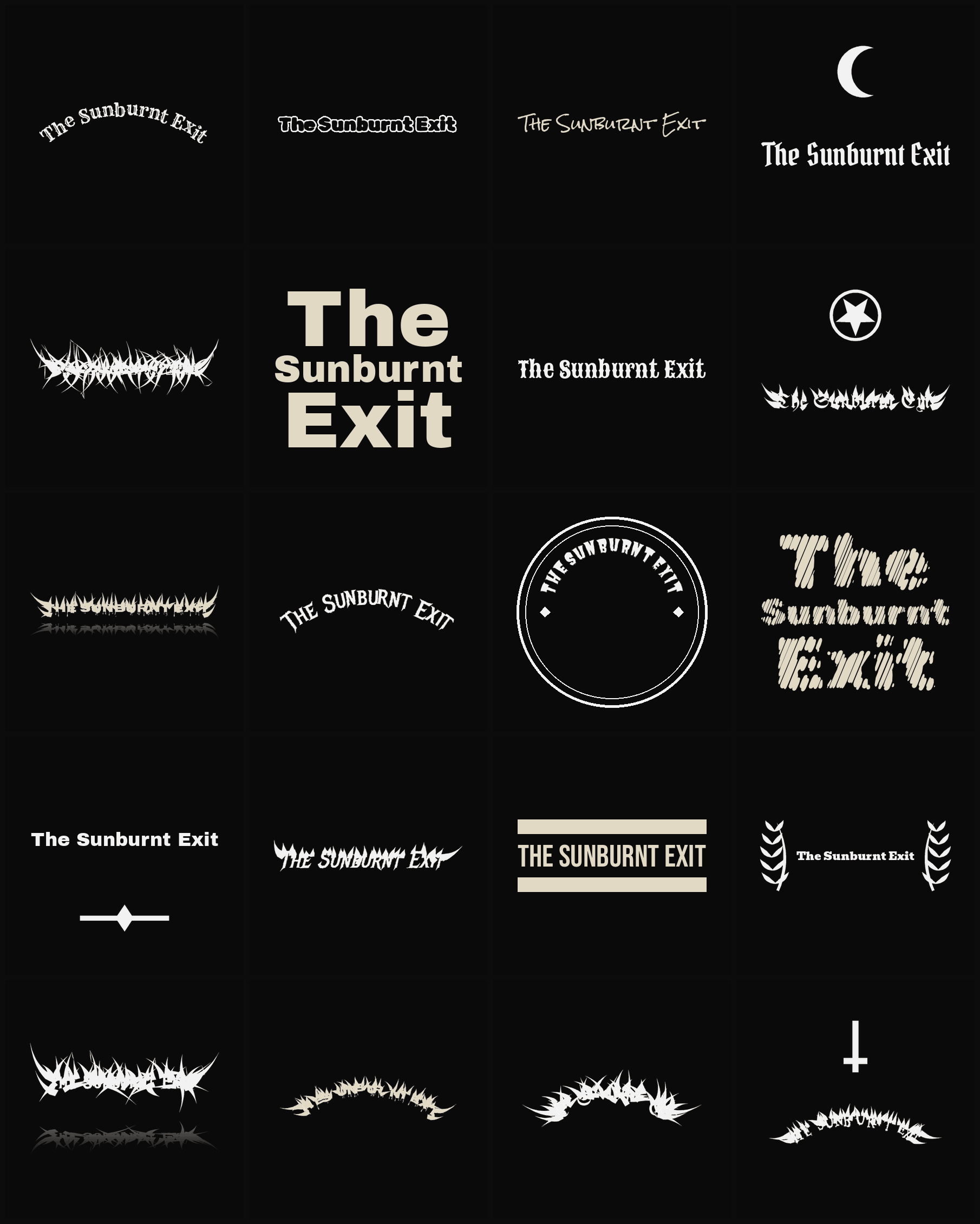 Twenty The Sunburnt Exit band logo ideas — different faces, treatments and spike settings