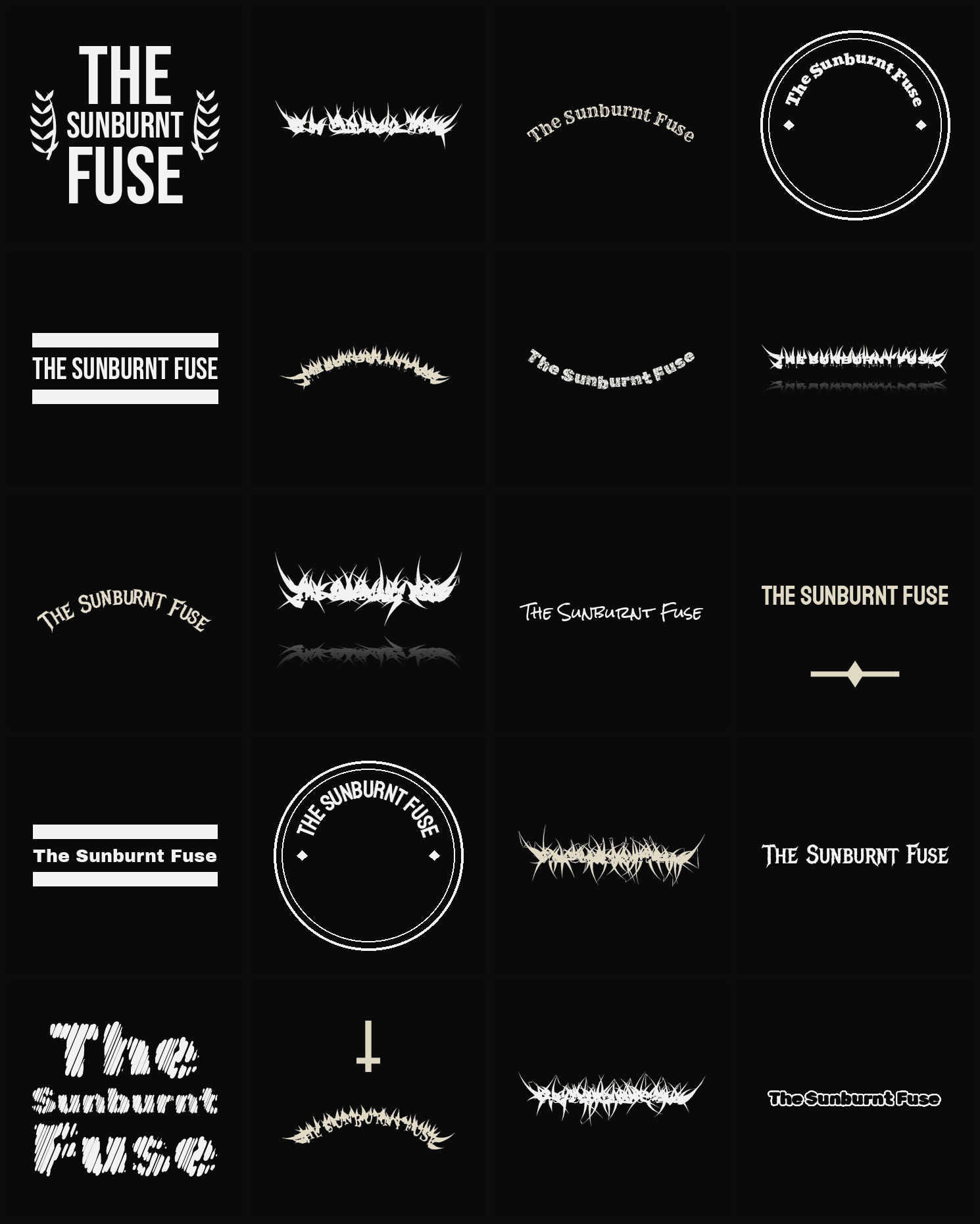 Twenty The Sunburnt Fuse band logo ideas — different faces, treatments and spike settings