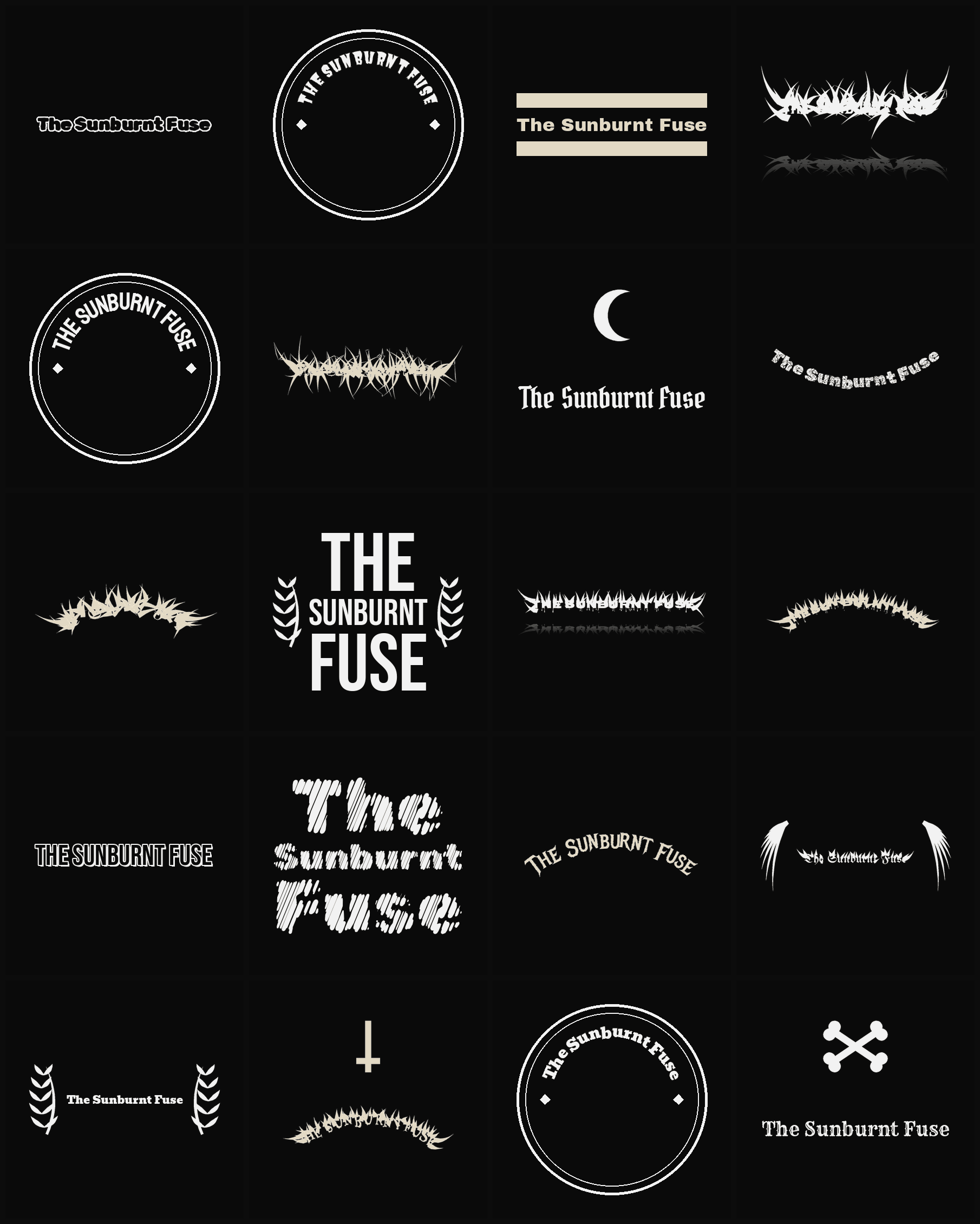 Twenty The Sunburnt Fuse band logo ideas — different faces, treatments and spike settings