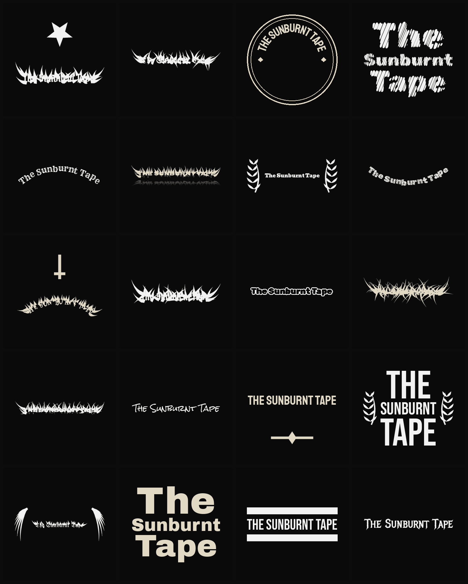 Twenty The Sunburnt Tape band logo ideas — different faces, treatments and spike settings