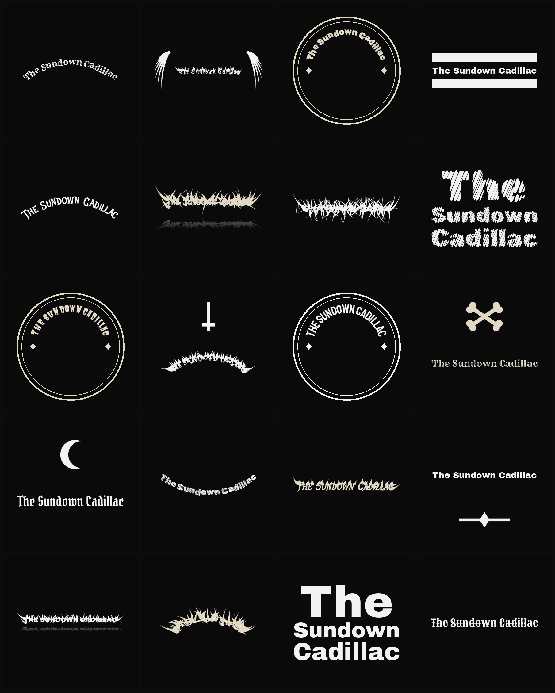 Twenty The Sundown Cadillac band logo ideas — different faces, treatments and spike settings