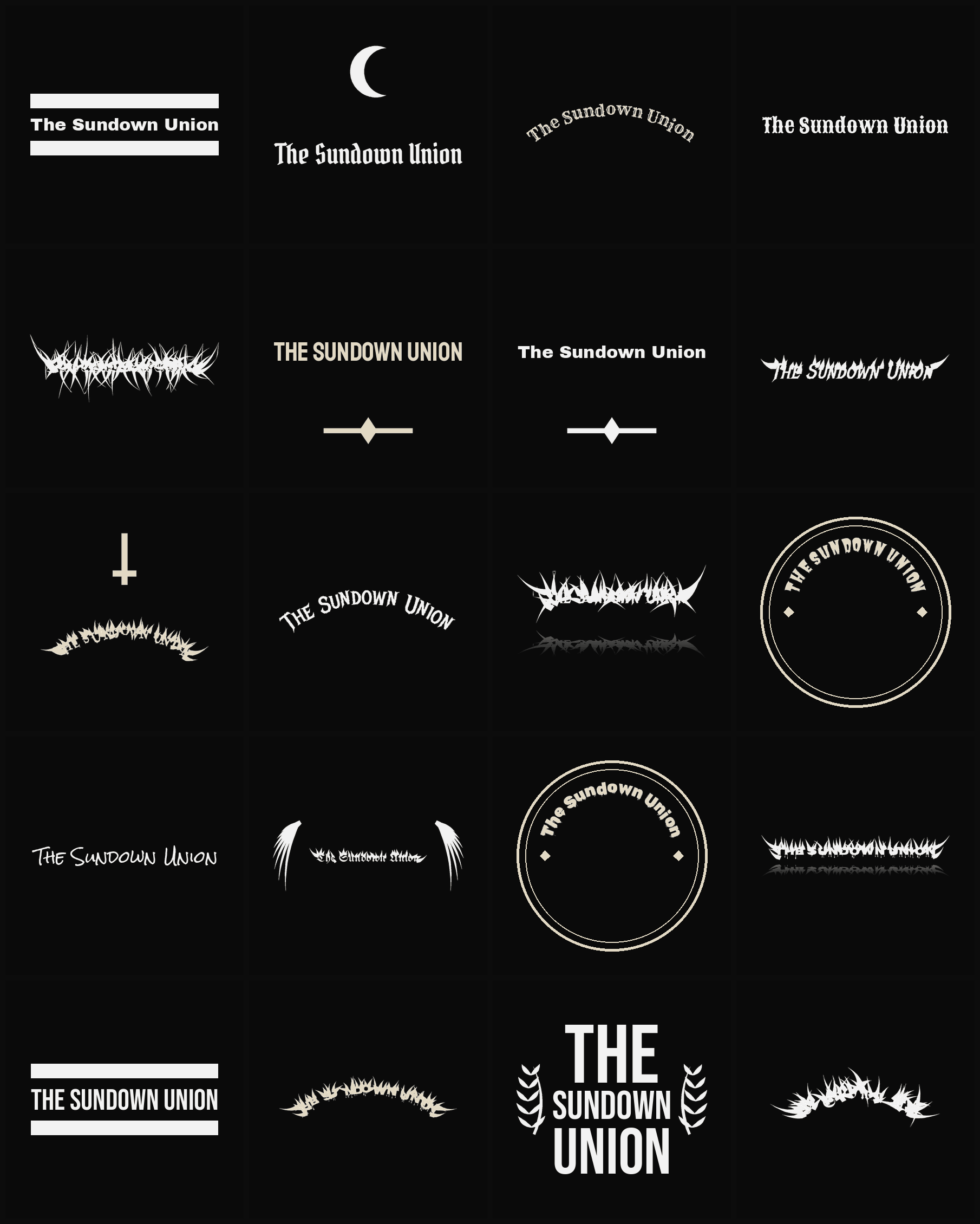 Twenty The Sundown Union band logo ideas — different faces, treatments and spike settings