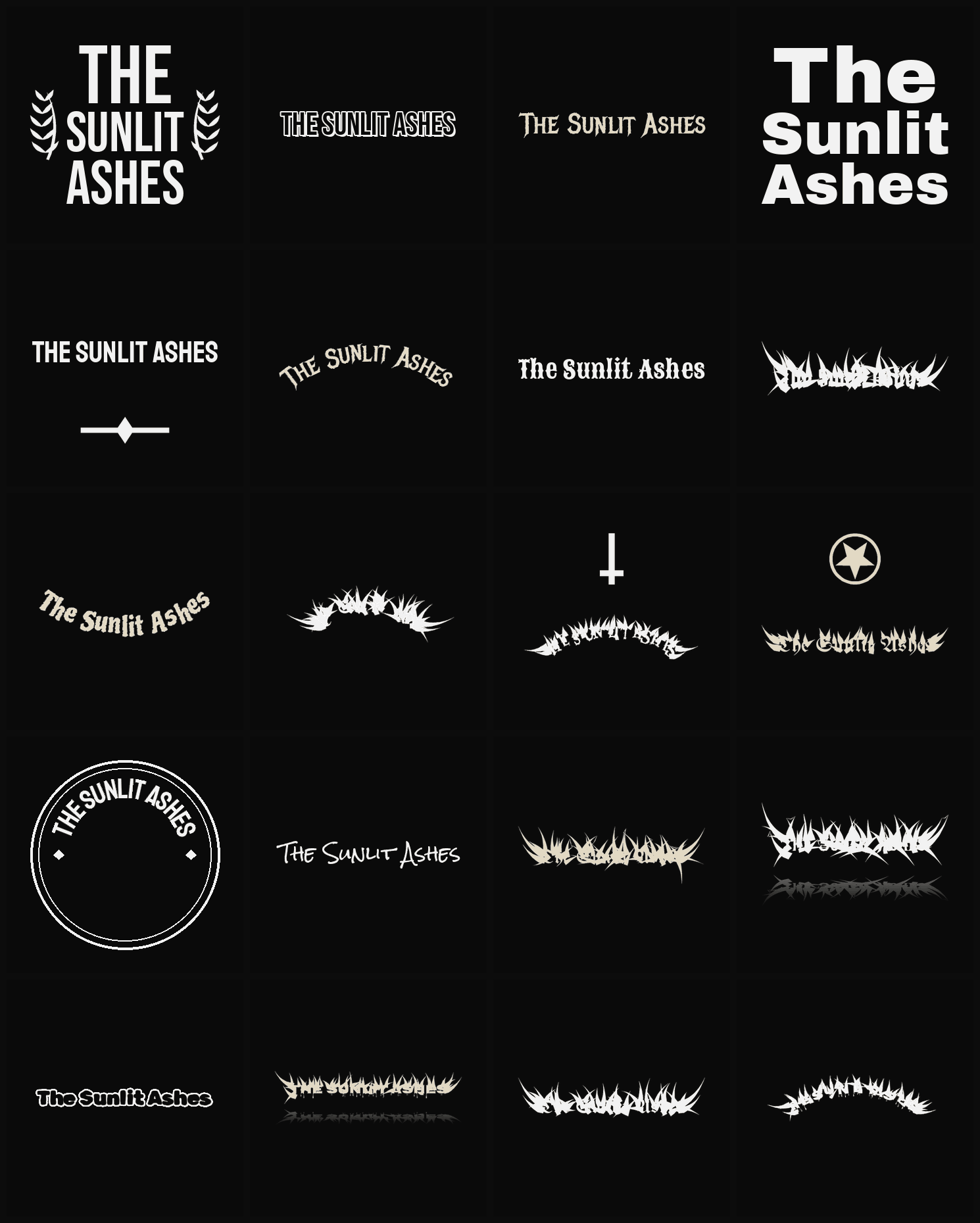 Twenty The Sunlit Ashes band logo ideas — different faces, treatments and spike settings