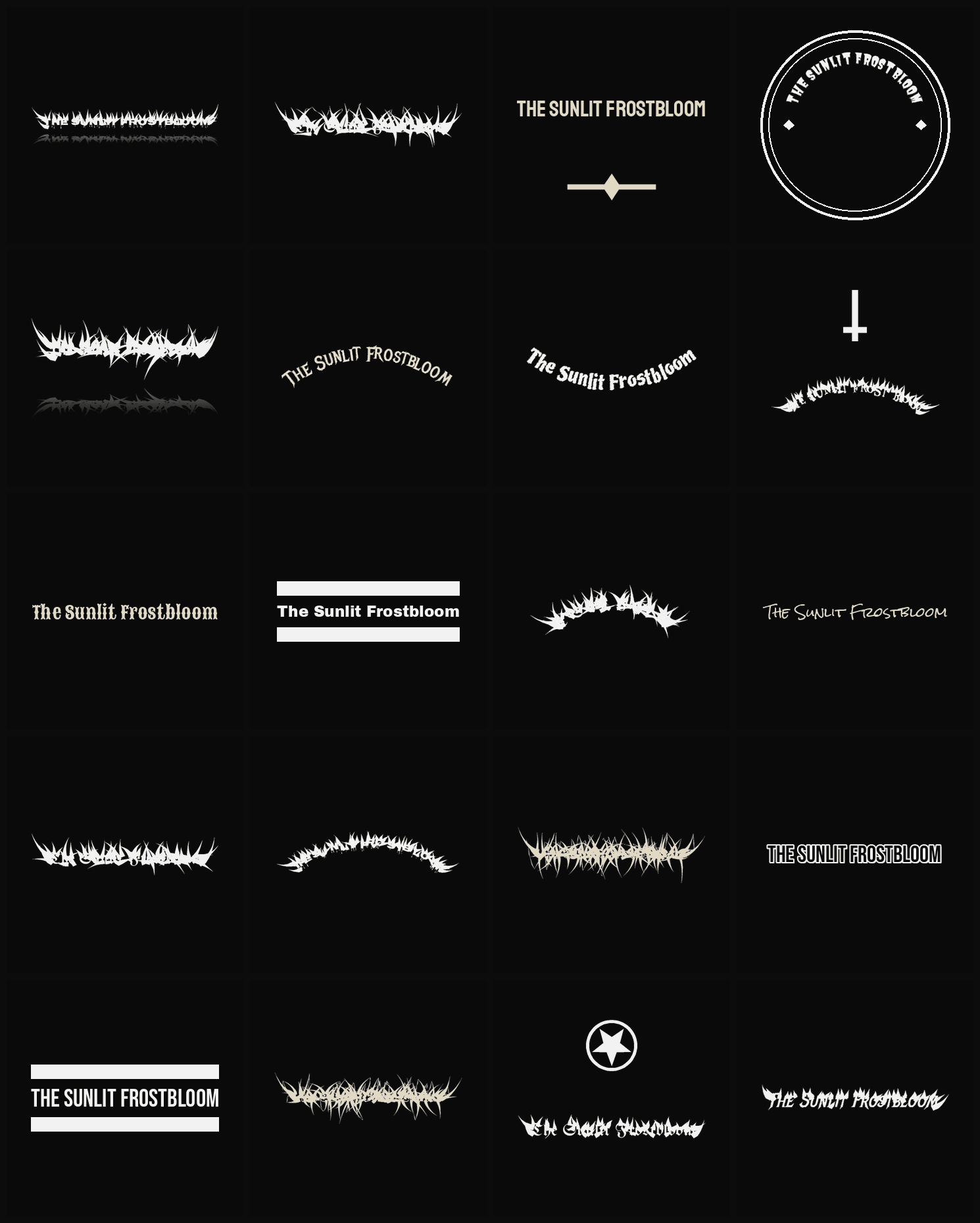 Twenty The Sunlit Frostbloom band logo ideas — different faces, treatments and spike settings
