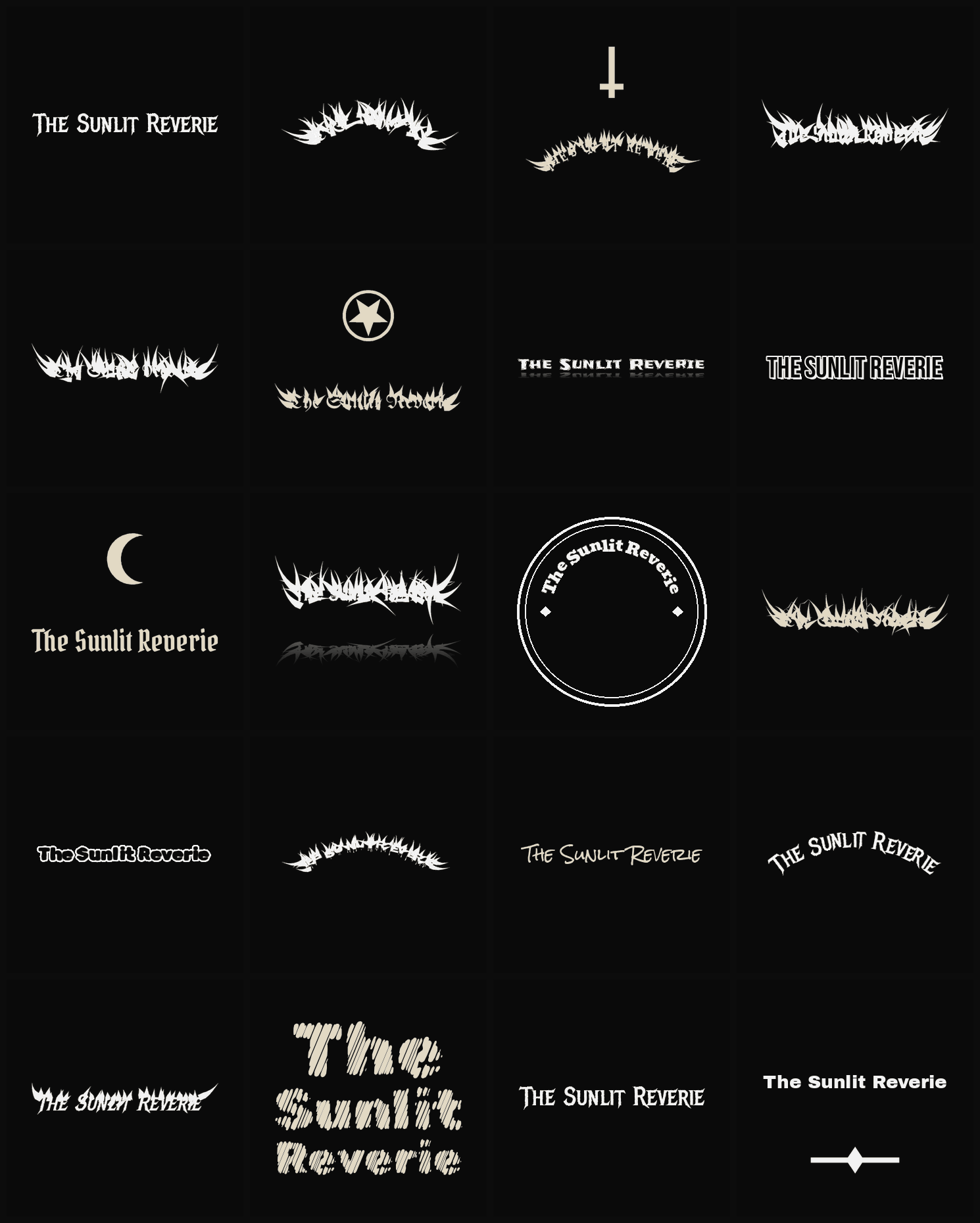 Twenty The Sunlit Reverie band logo ideas — different faces, treatments and spike settings