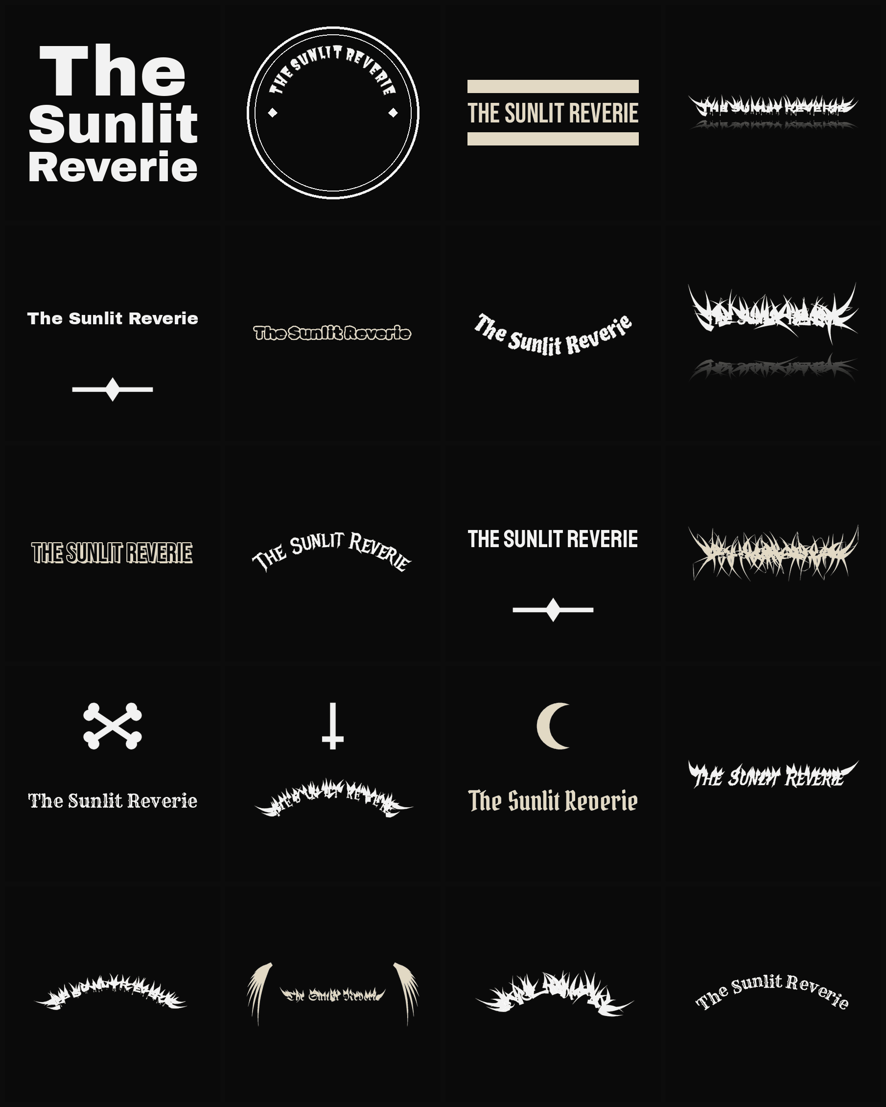 Twenty The Sunlit Reverie band logo ideas — different faces, treatments and spike settings