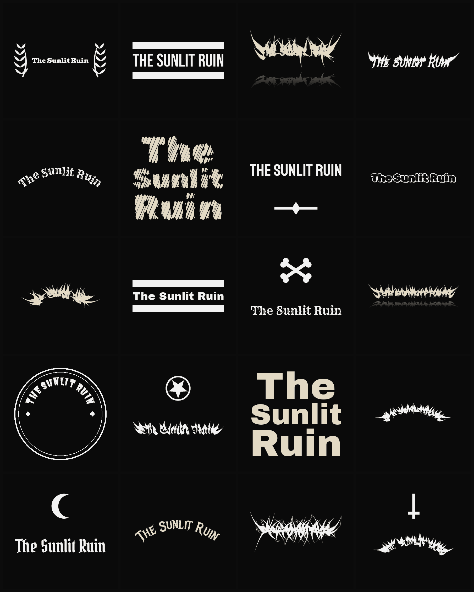 Twenty The Sunlit Ruin band logo ideas — different faces, treatments and spike settings