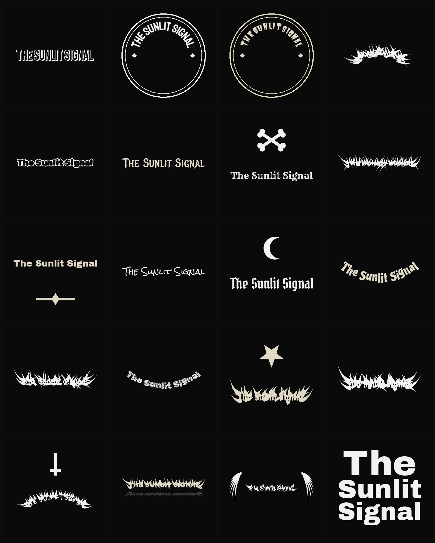 Twenty The Sunlit Signal band logo ideas — different faces, treatments and spike settings