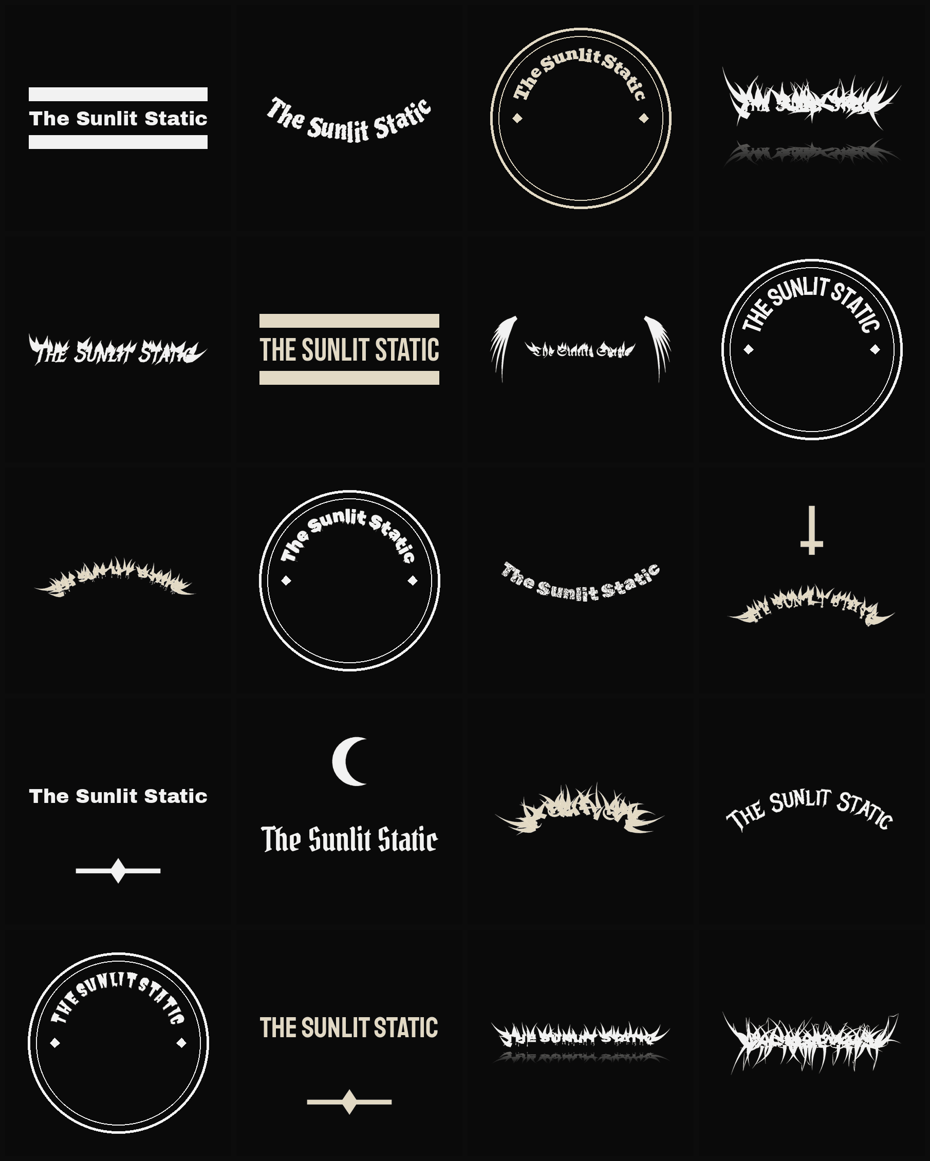 Twenty The Sunlit Static band logo ideas — different faces, treatments and spike settings