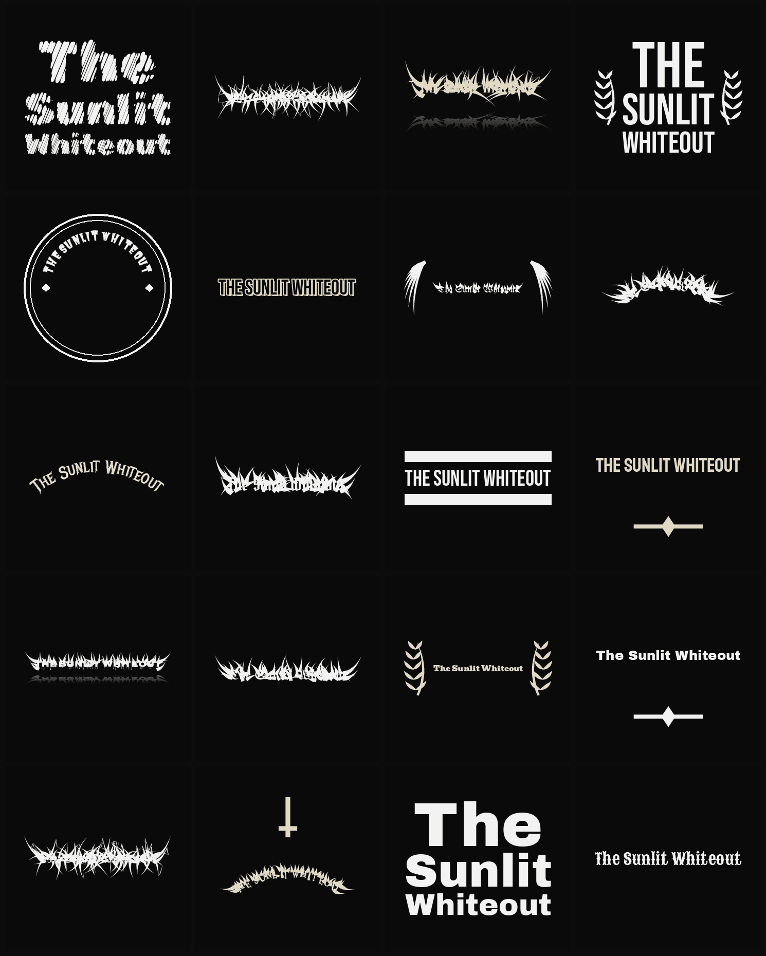 Twenty The Sunlit Whiteout band logo ideas — different faces, treatments and spike settings