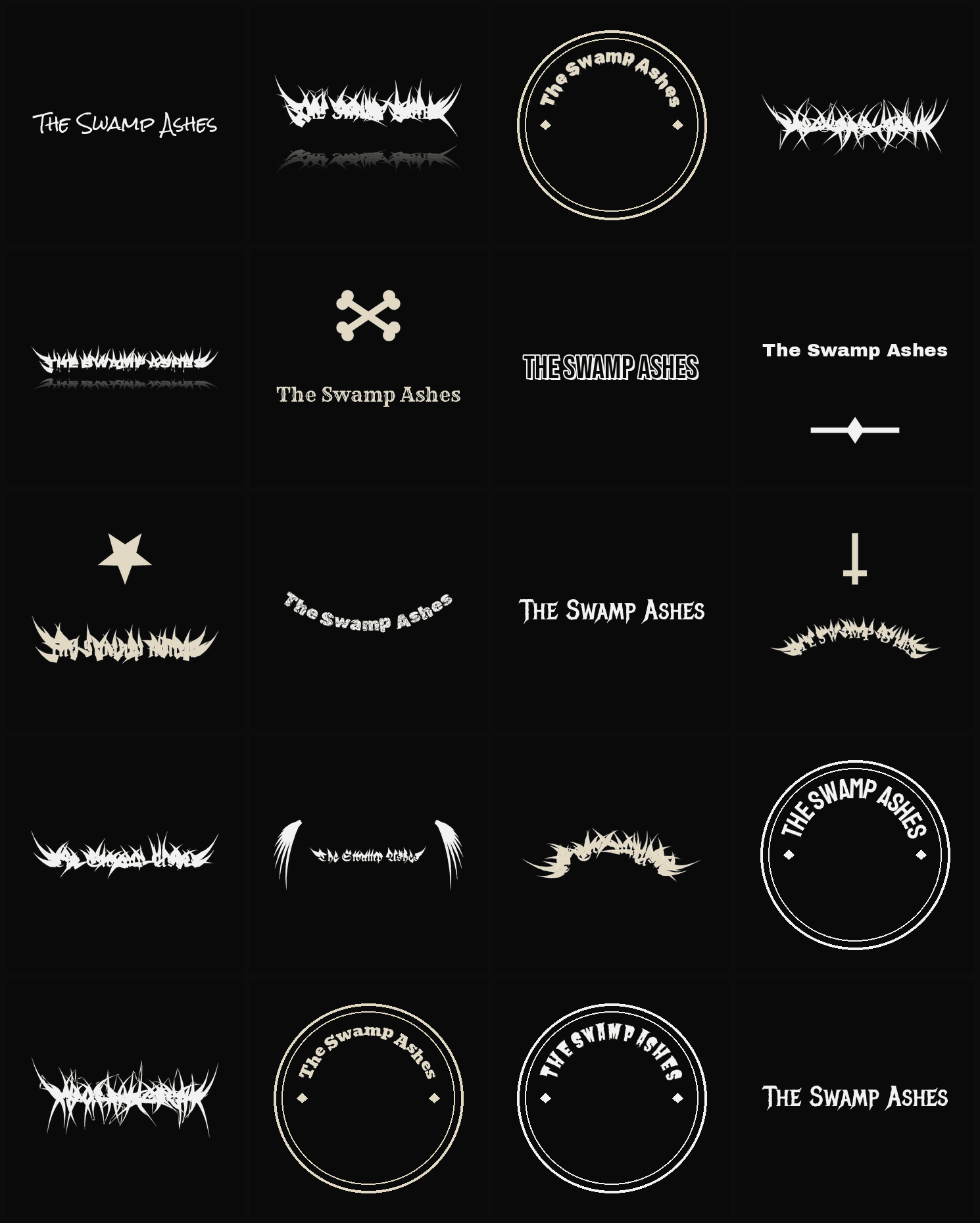 Twenty The Swamp Ashes band logo ideas — different faces, treatments and spike settings