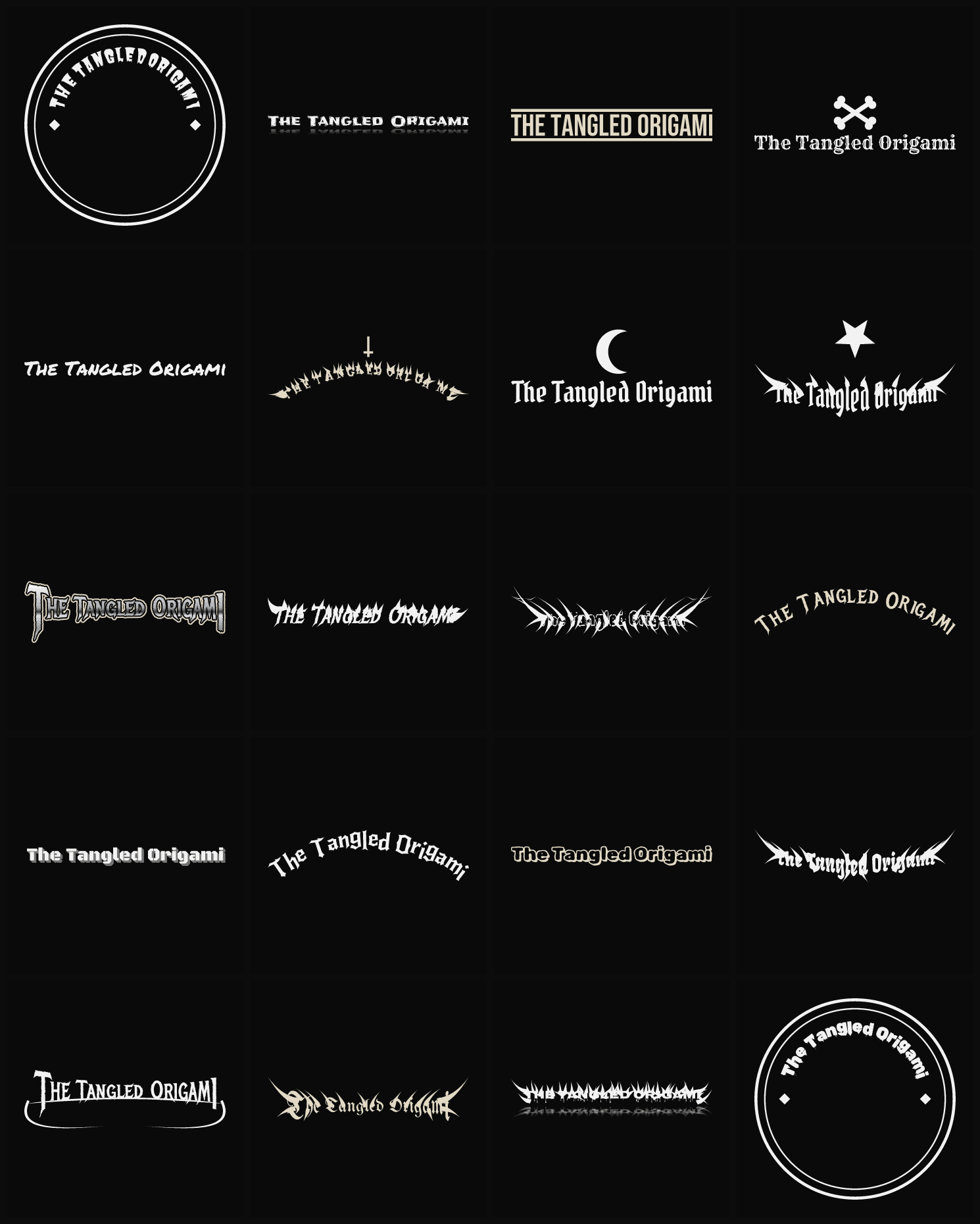 Twenty The Tangled Origami band logo ideas — different faces, treatments and spike settings
