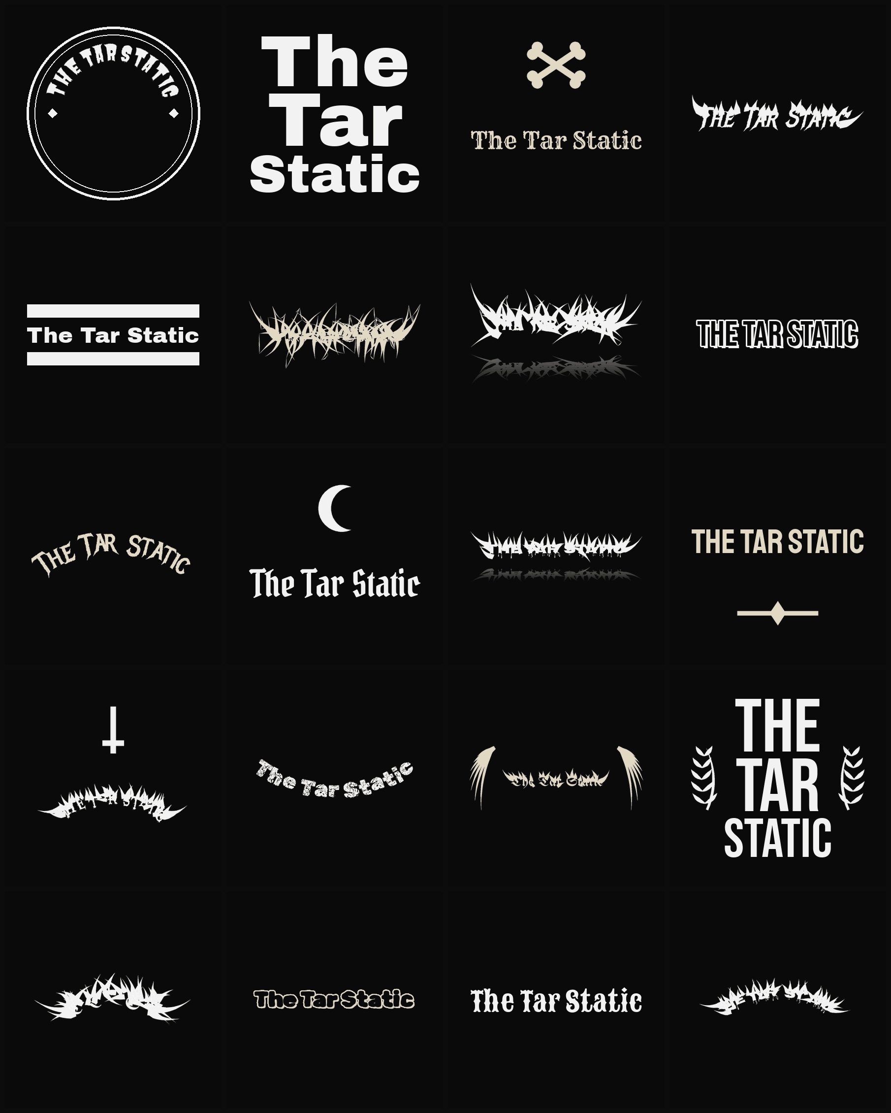 Twenty The Tar Static band logo ideas — different faces, treatments and spike settings