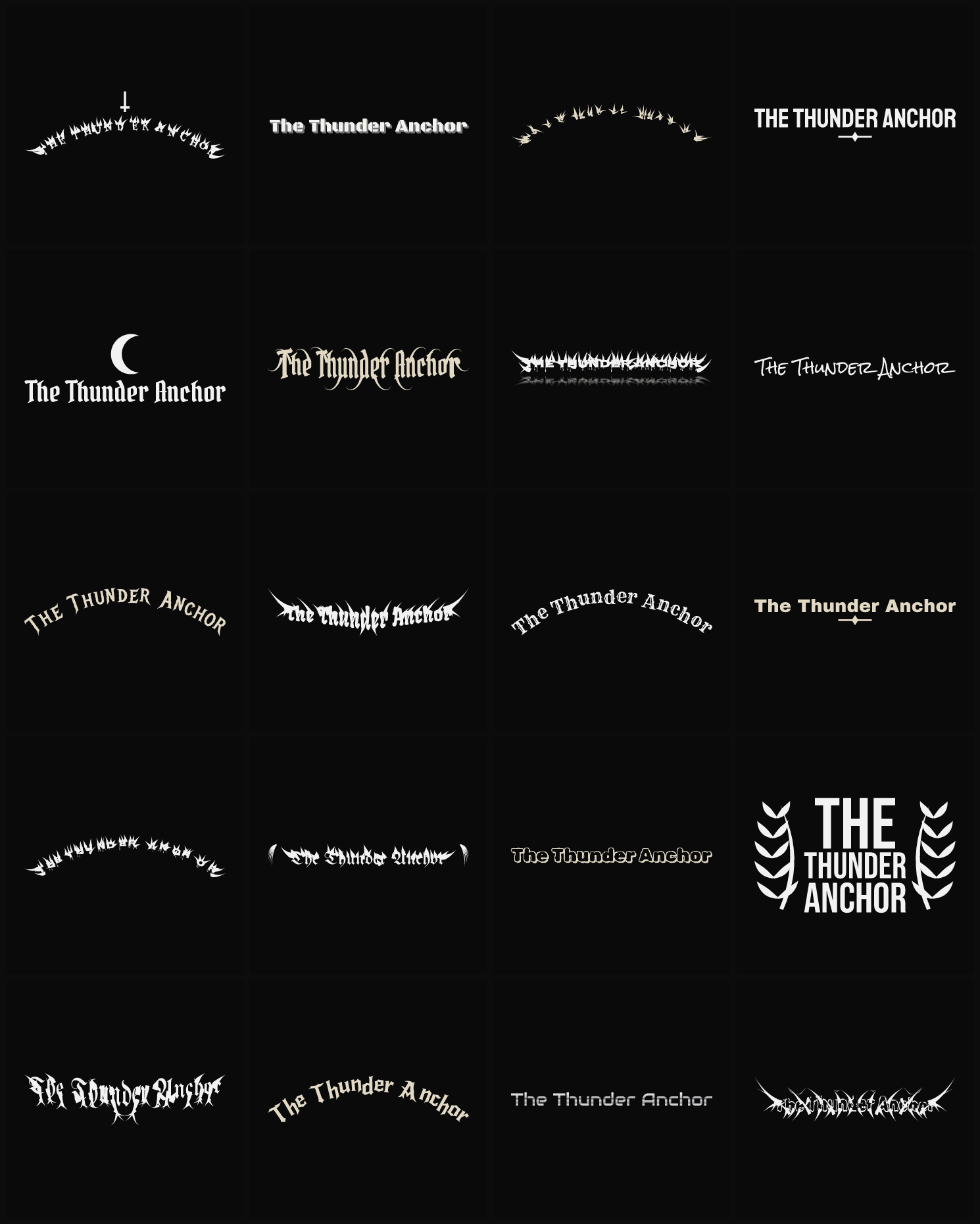 Twenty The Thunder Anchor band logo ideas — different faces, treatments and spike settings