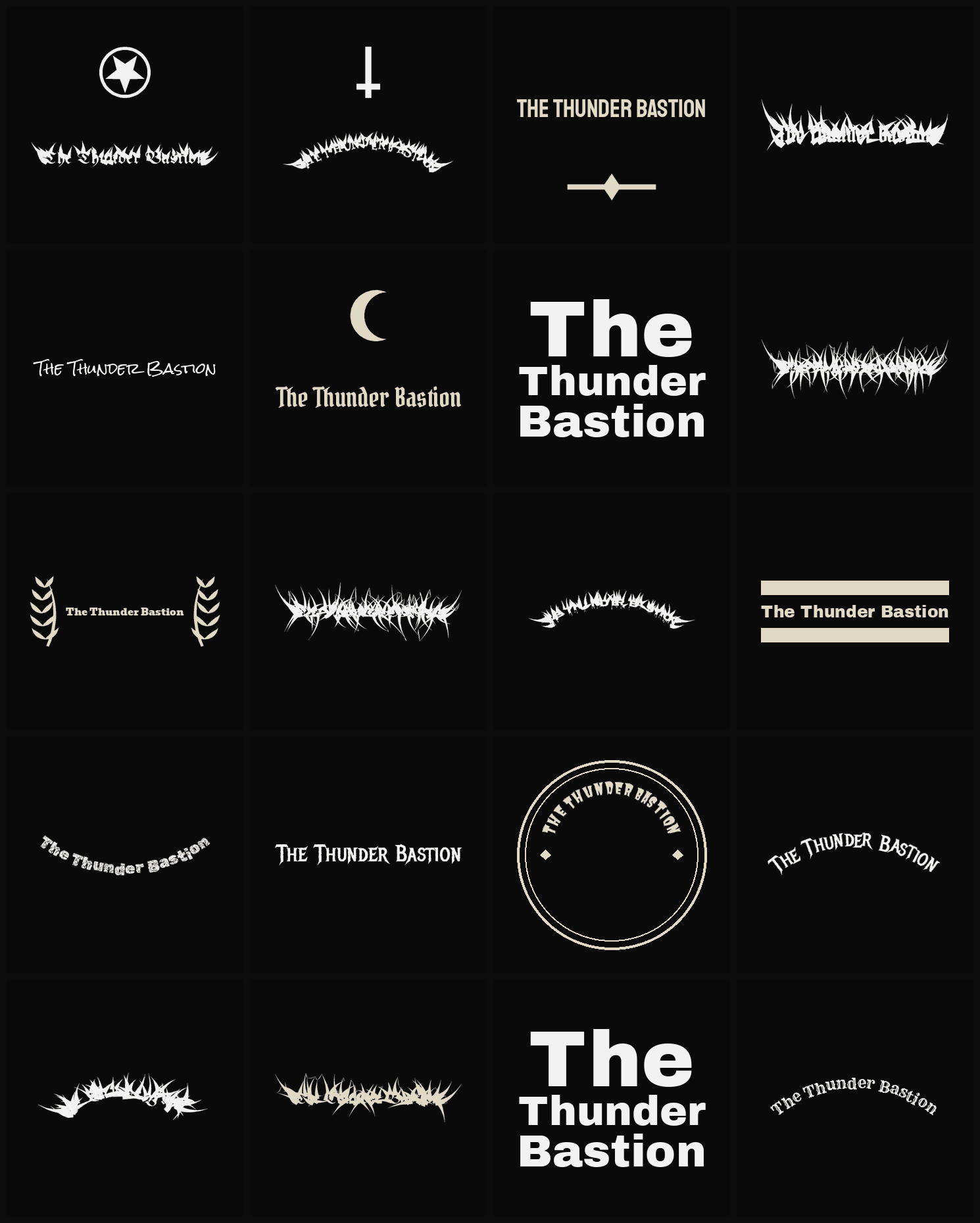 Twenty The Thunder Bastion band logo ideas — different faces, treatments and spike settings