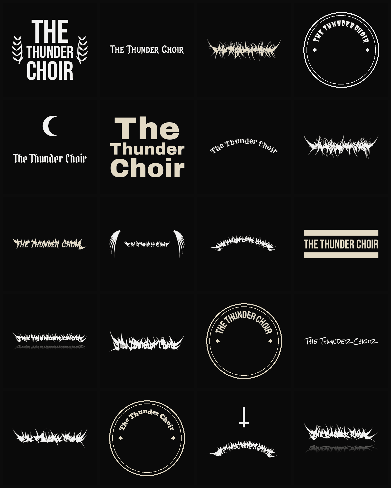 Twenty The Thunder Choir band logo ideas — different faces, treatments and spike settings