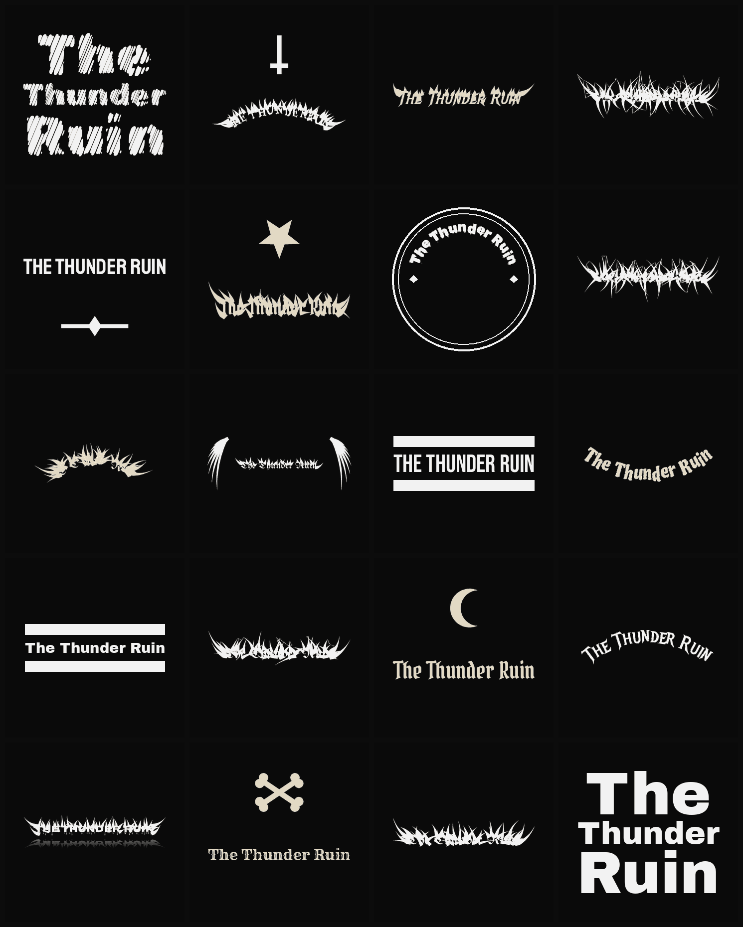 Twenty The Thunder Ruin band logo ideas — different faces, treatments and spike settings