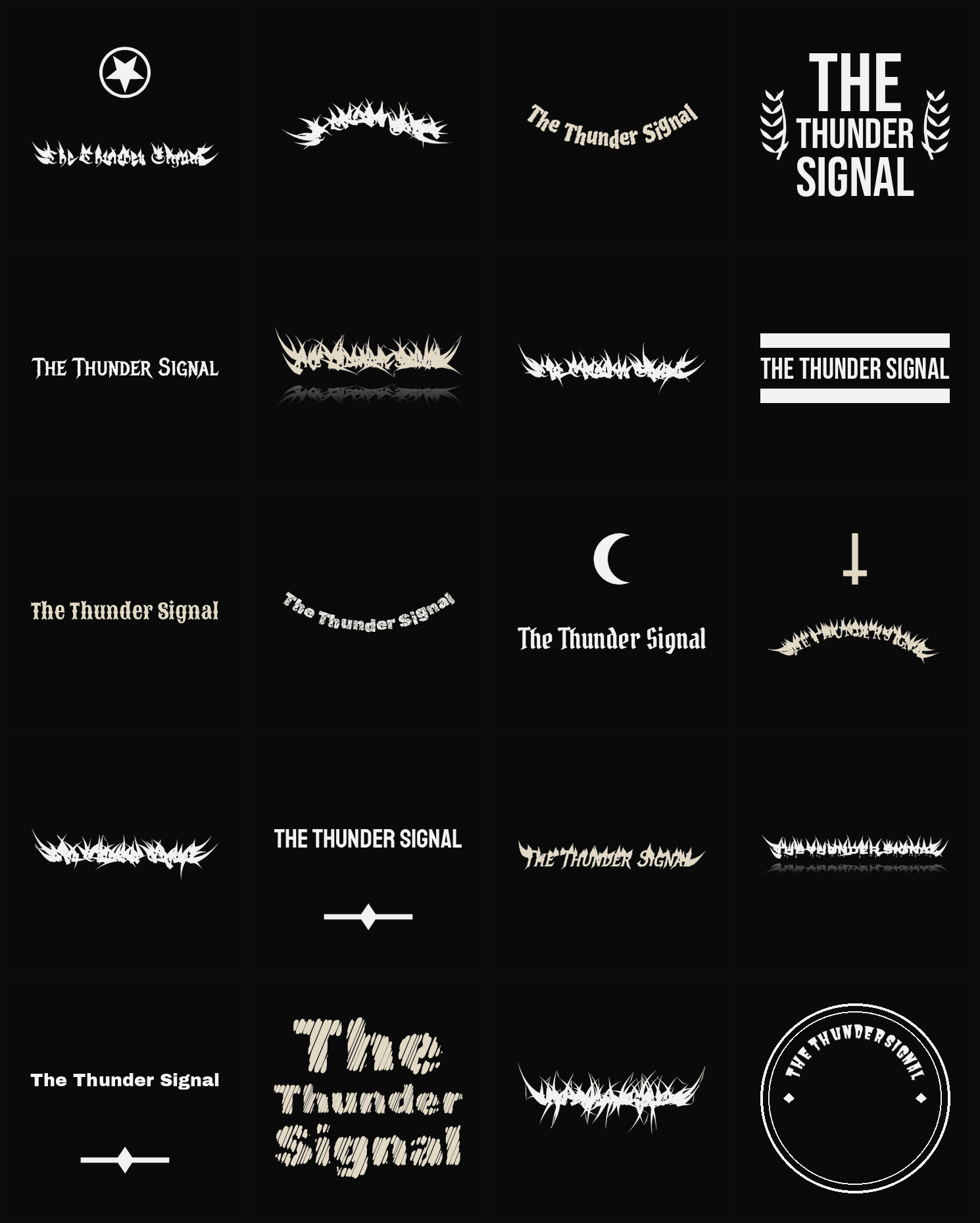 Twenty The Thunder Signal band logo ideas — different faces, treatments and spike settings