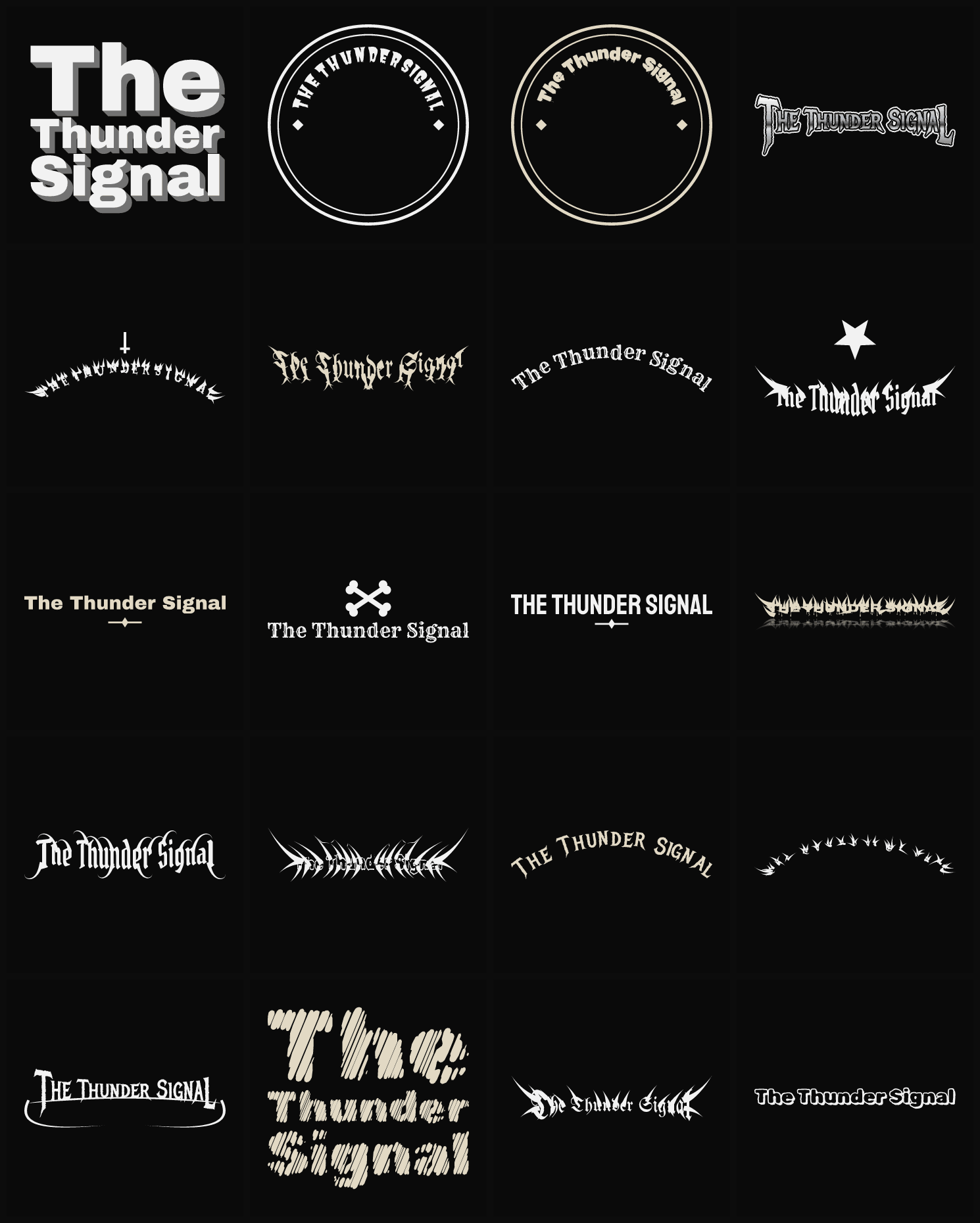 Twenty The Thunder Signal band logo ideas — different faces, treatments and spike settings