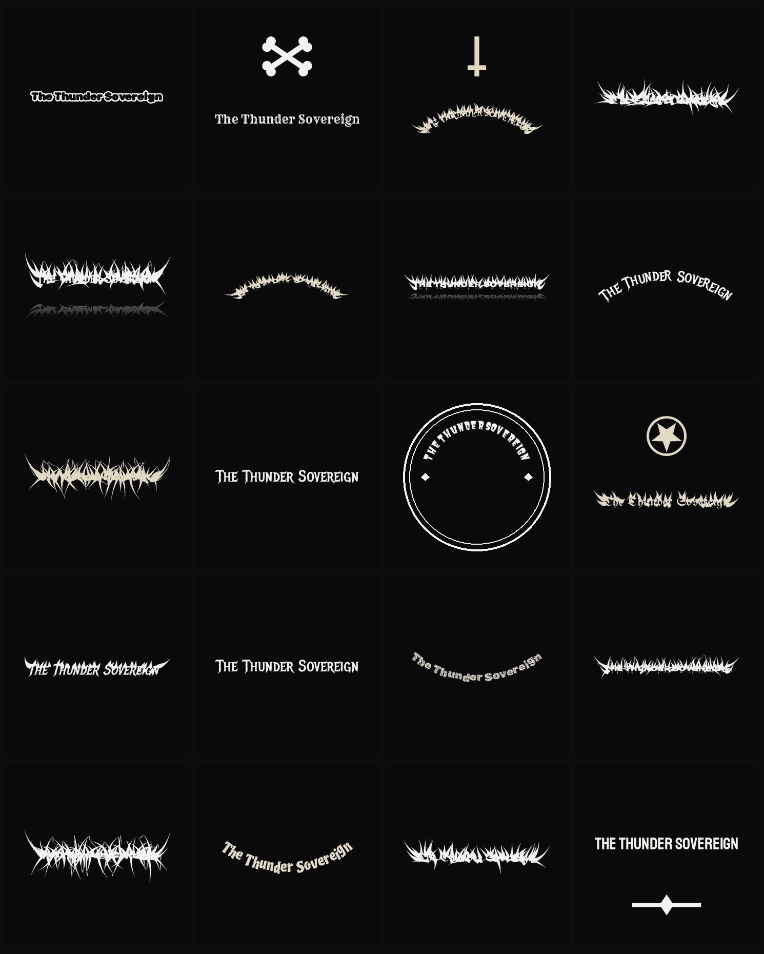 Twenty The Thunder Sovereign band logo ideas — different faces, treatments and spike settings