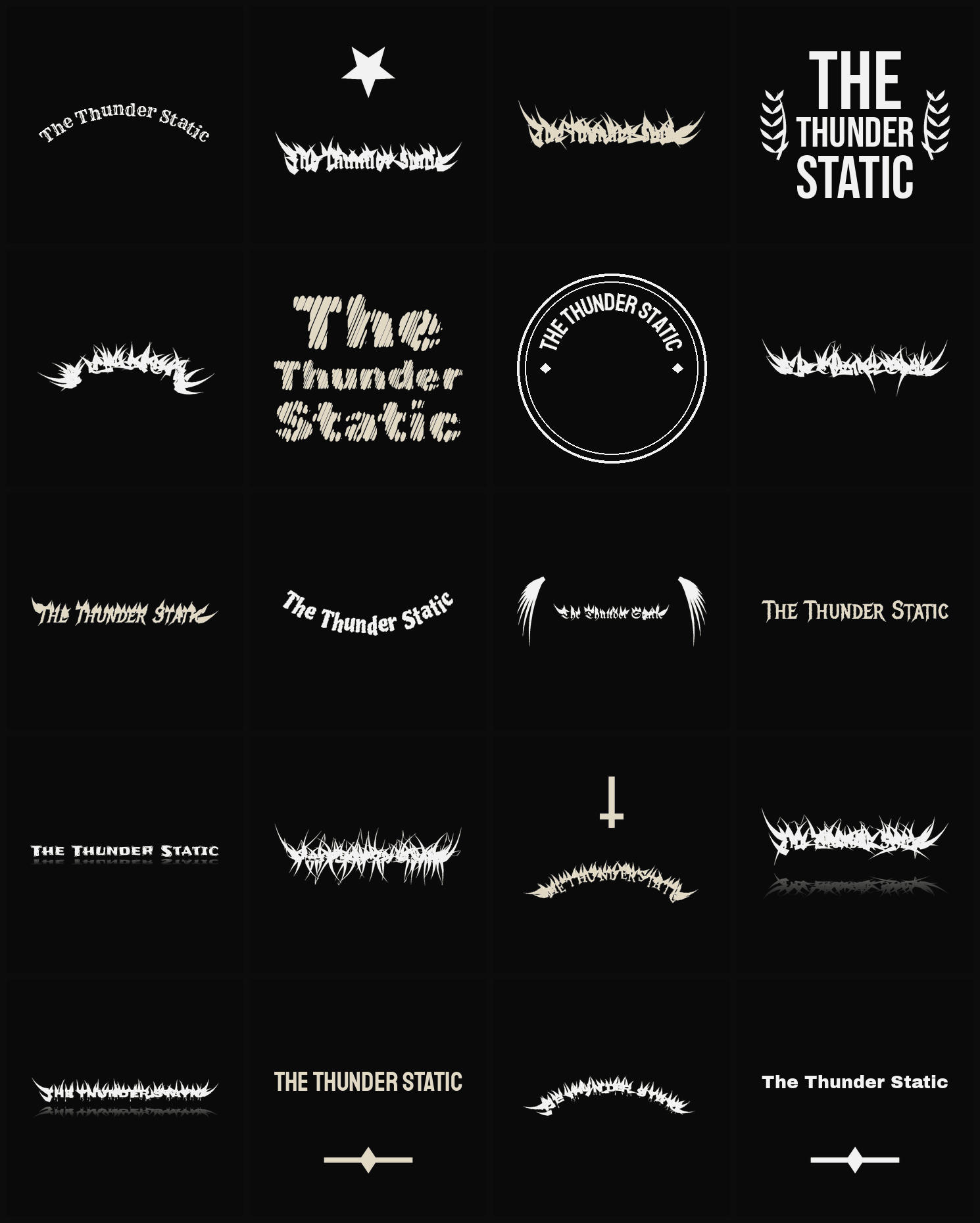 Twenty The Thunder Static band logo ideas — different faces, treatments and spike settings