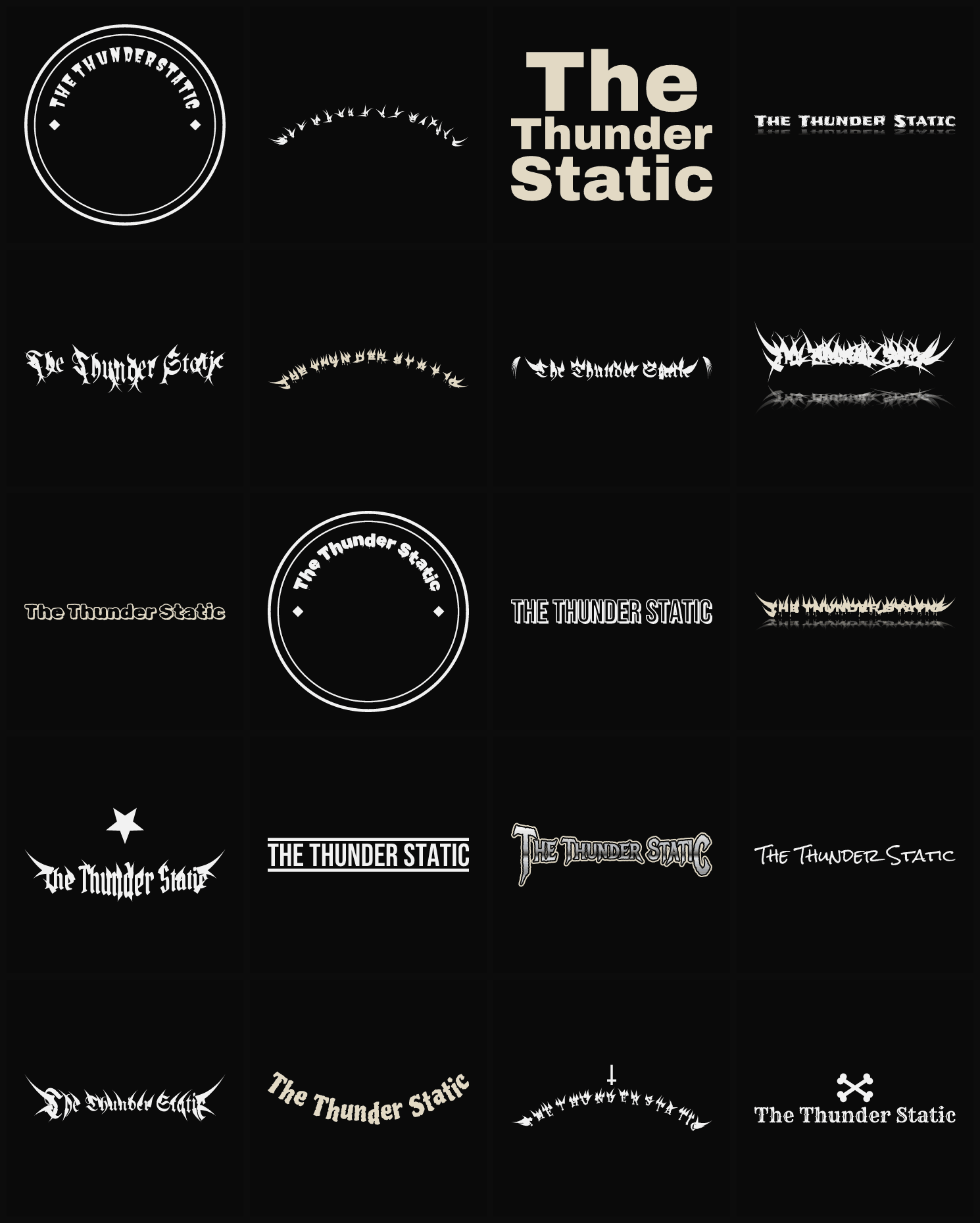 Twenty The Thunder Static band logo ideas — different faces, treatments and spike settings