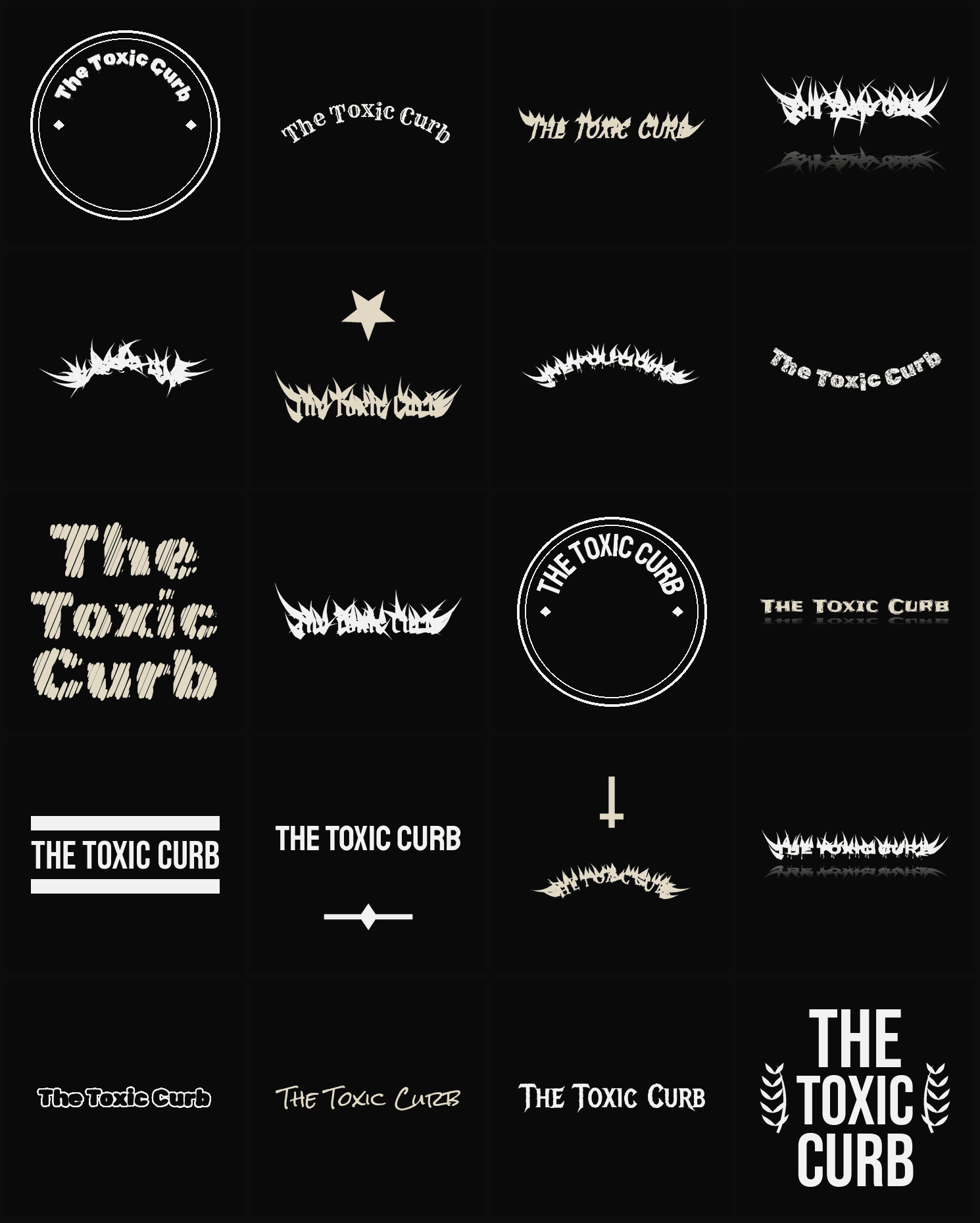 Twenty The Toxic Curb band logo ideas — different faces, treatments and spike settings