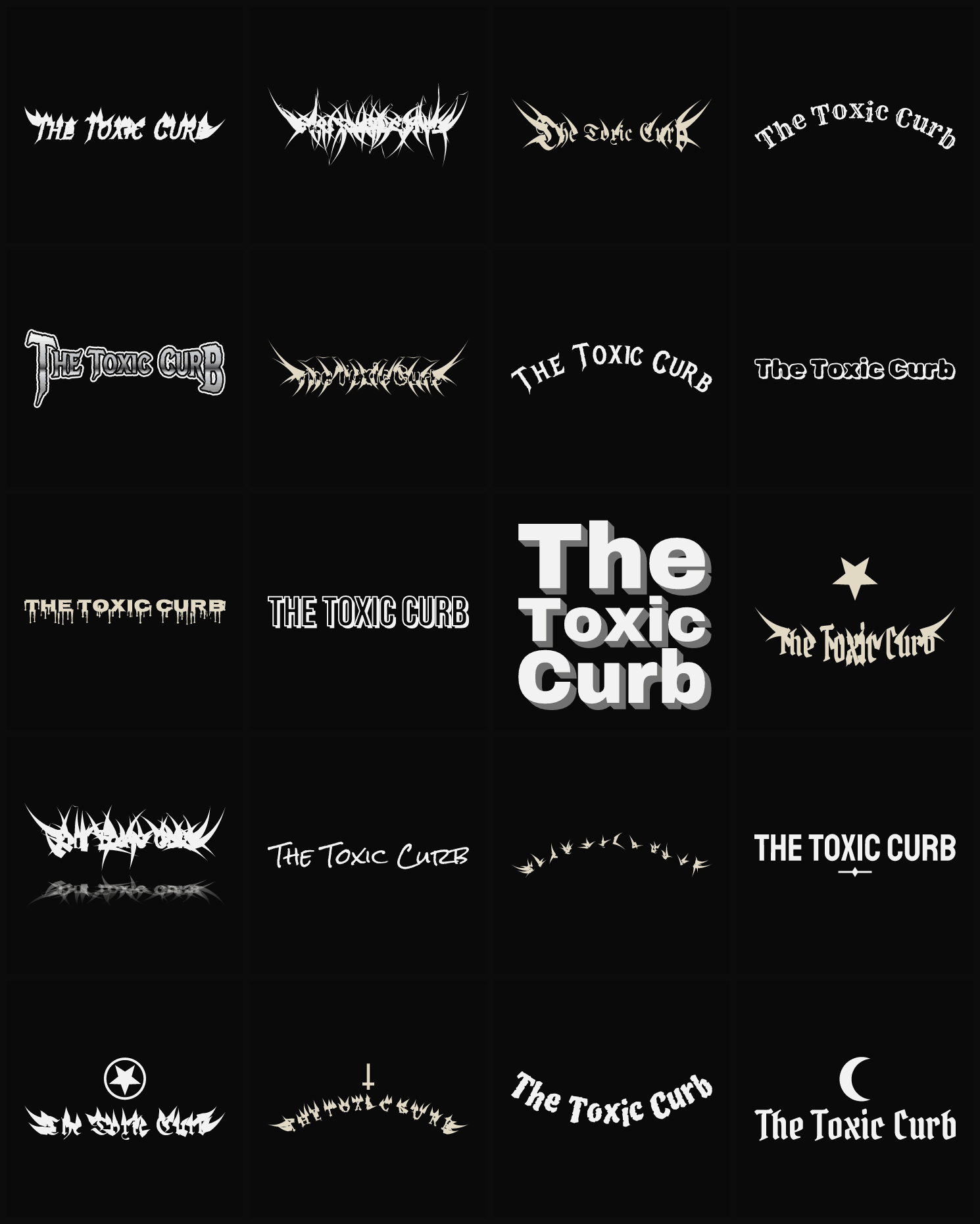 Twenty The Toxic Curb band logo ideas — different faces, treatments and spike settings