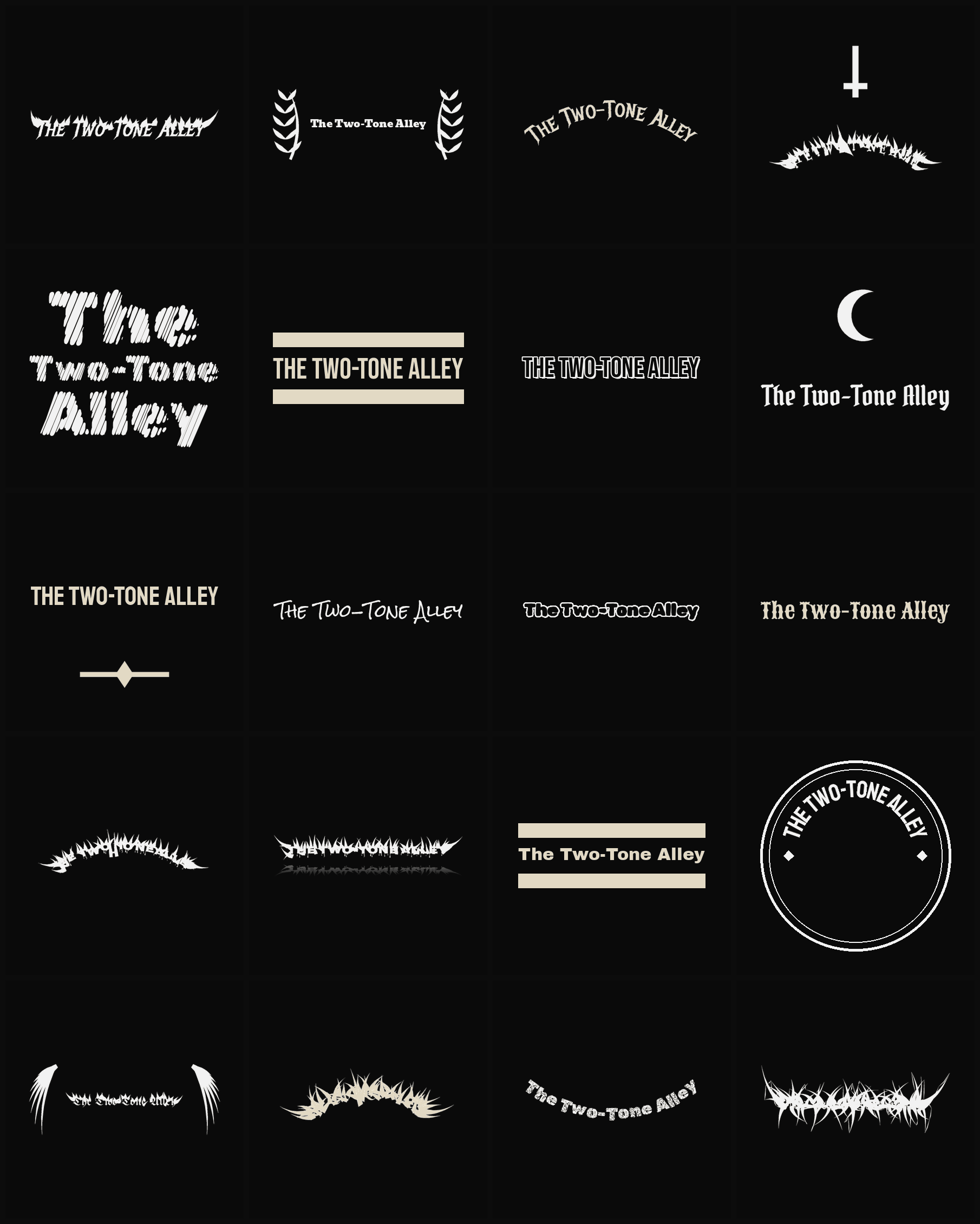 Twenty The Two-Tone Alley band logo ideas — different faces, treatments and spike settings