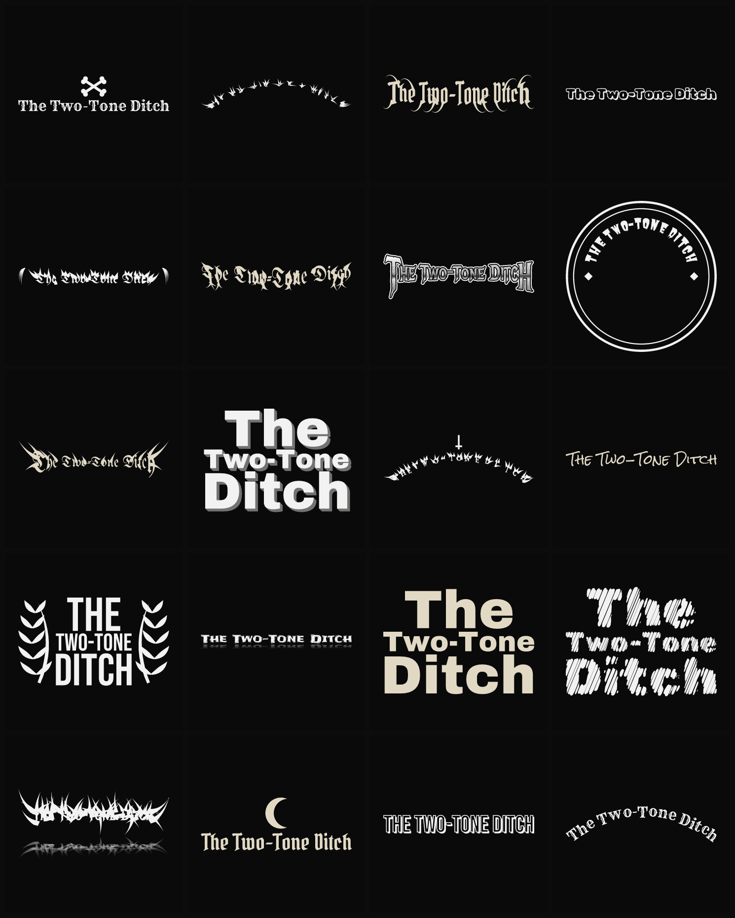 Twenty The Two-Tone Ditch band logo ideas — different faces, treatments and spike settings