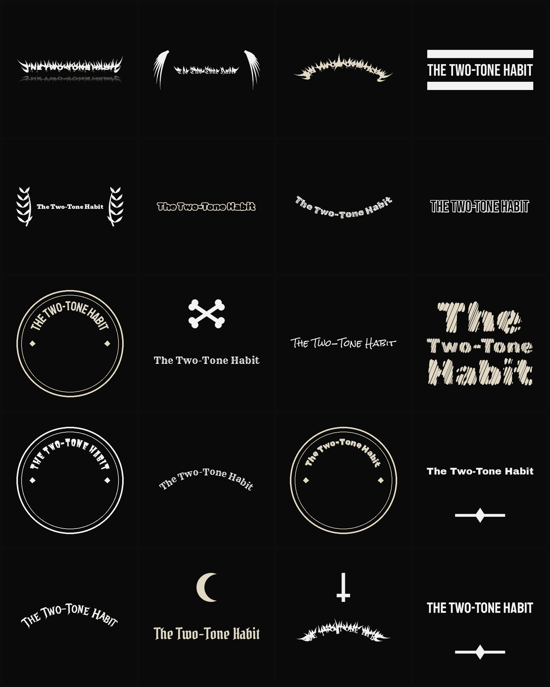 Twenty The Two-Tone Habit band logo ideas — different faces, treatments and spike settings
