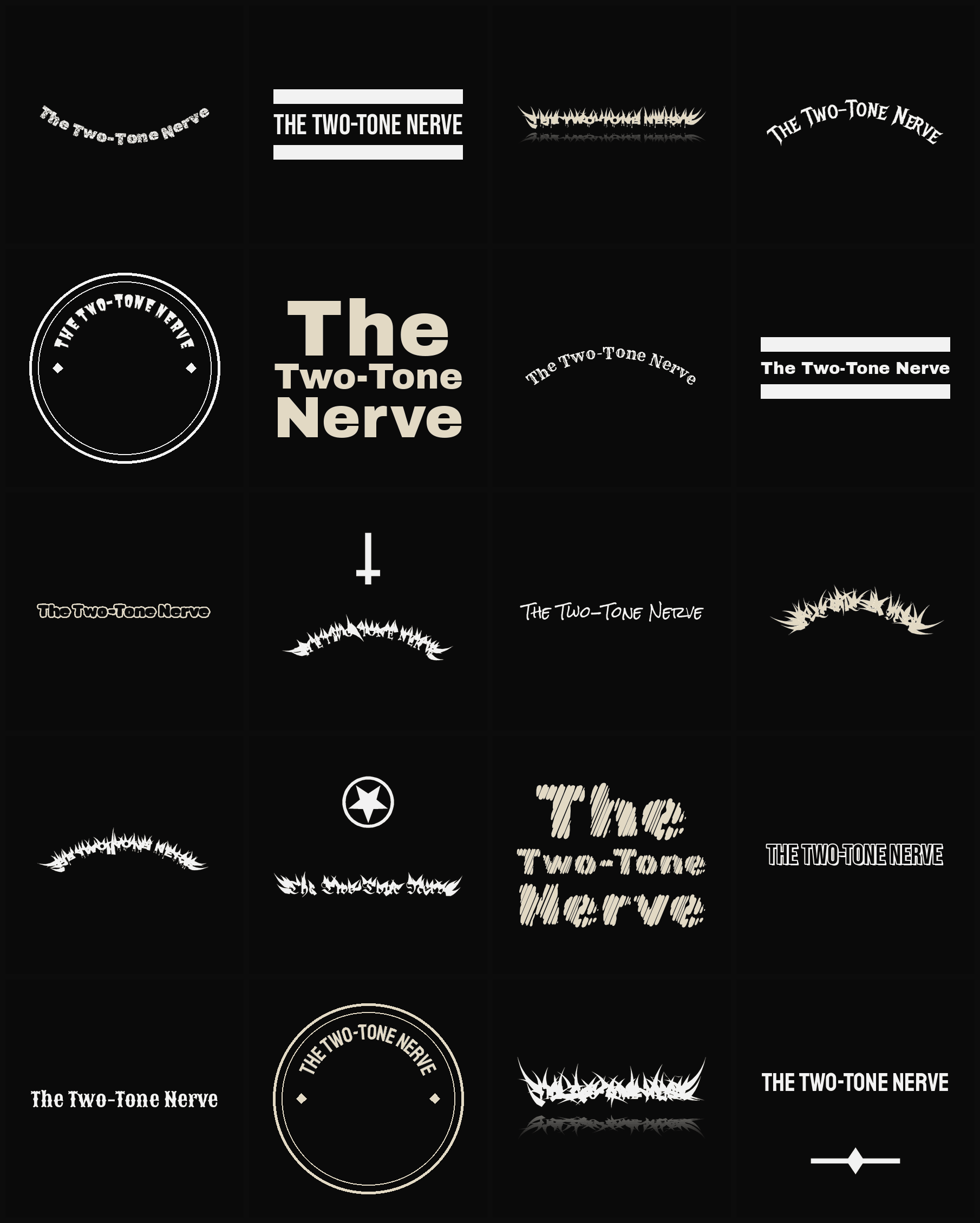 Twenty The Two-Tone Nerve band logo ideas — different faces, treatments and spike settings
