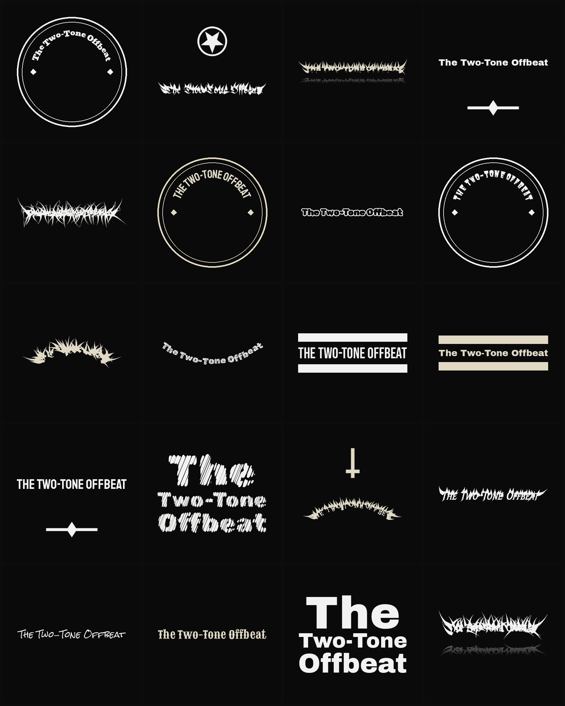 Twenty The Two-Tone Offbeat band logo ideas — different faces, treatments and spike settings