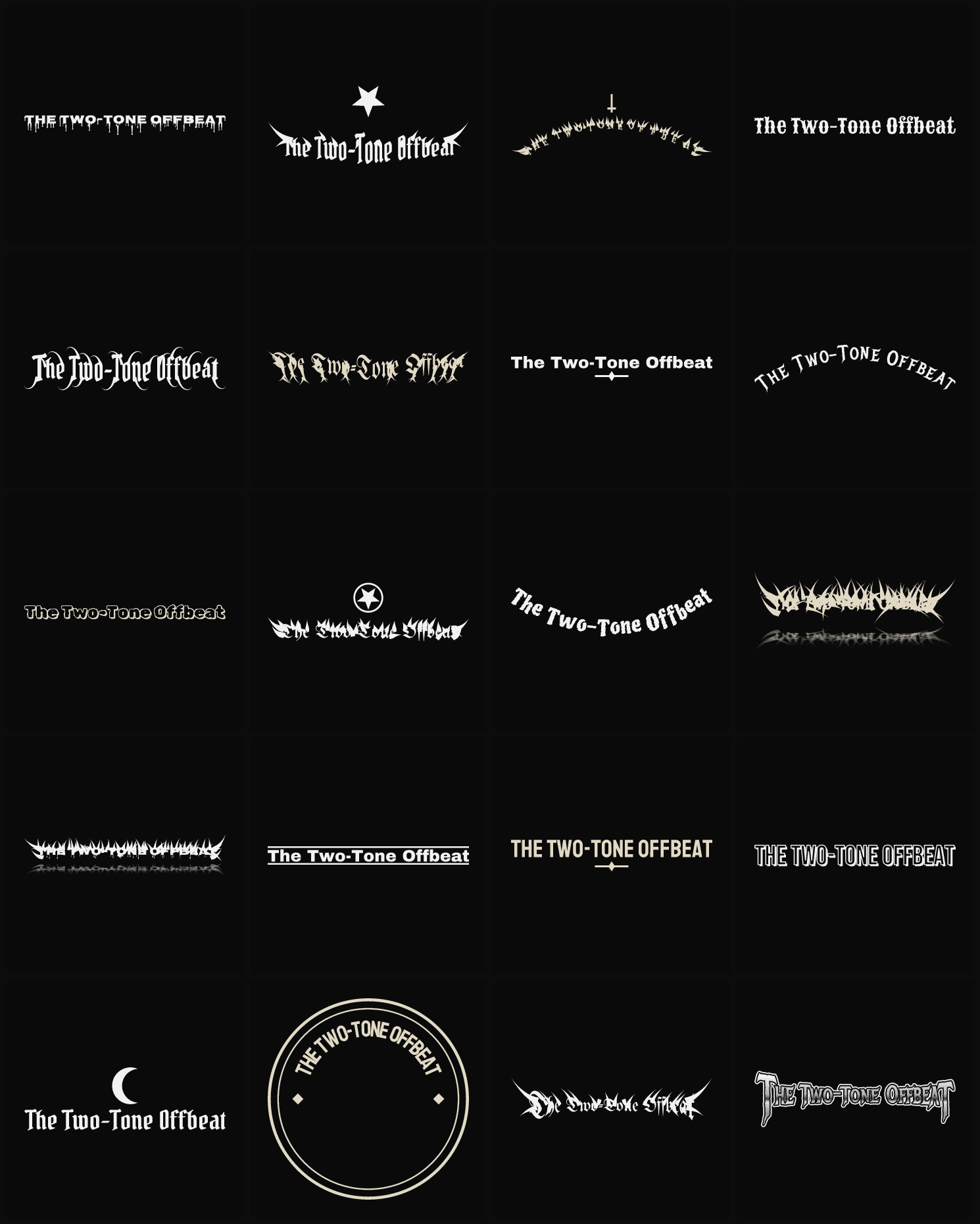 Twenty The Two-Tone Offbeat band logo ideas — different faces, treatments and spike settings