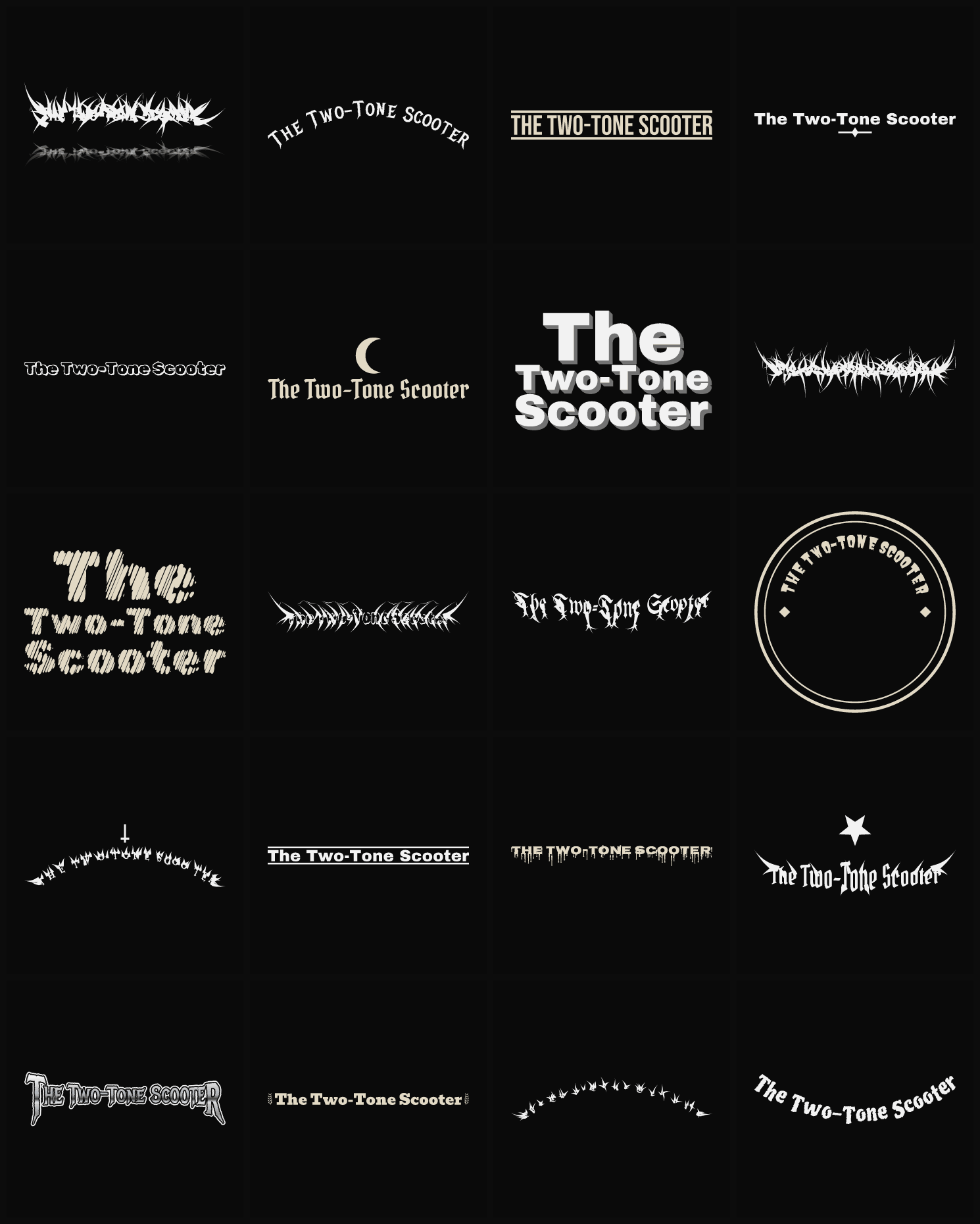Twenty The Two-Tone Scooter band logo ideas — different faces, treatments and spike settings