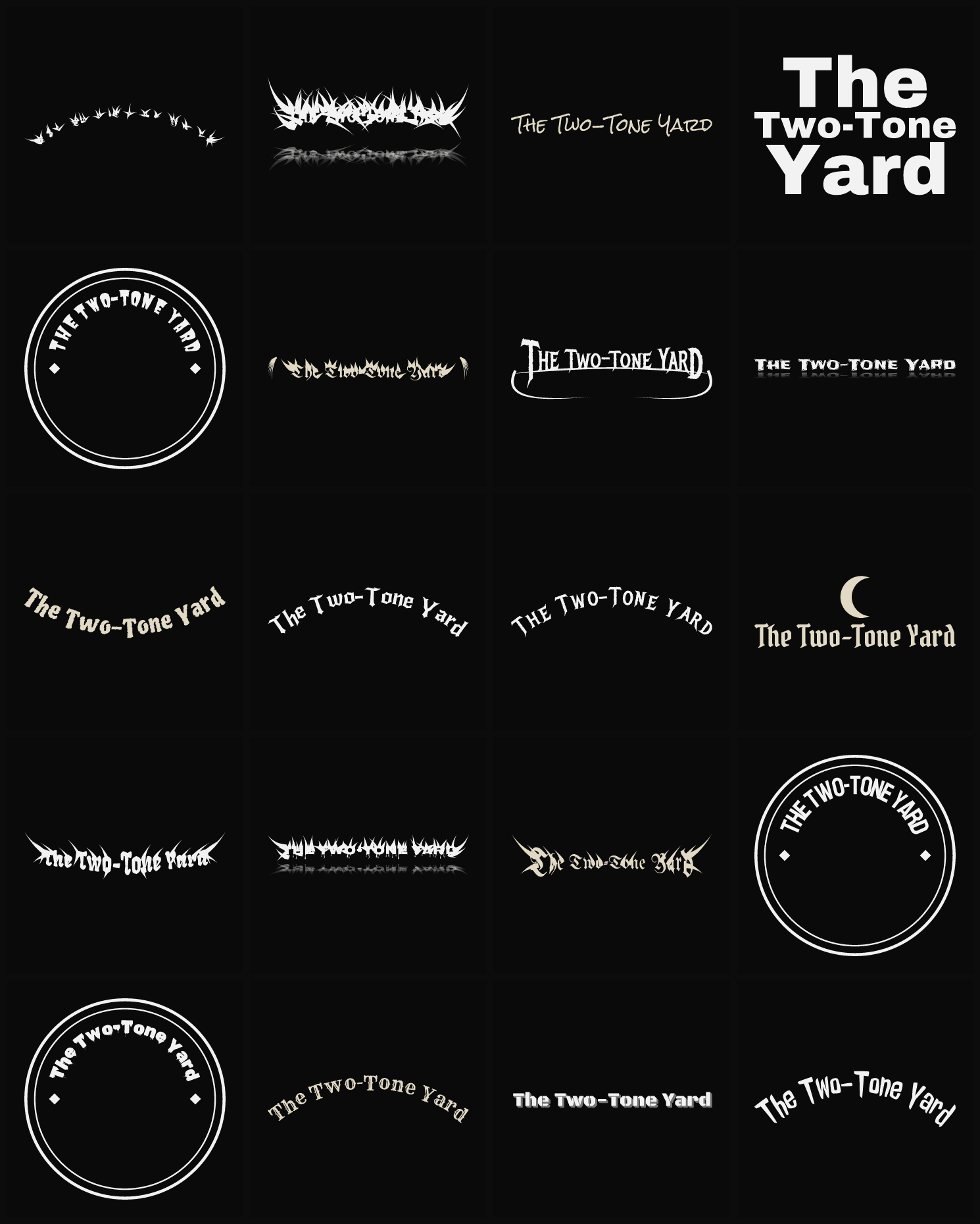 Twenty The Two-Tone Yard band logo ideas — different faces, treatments and spike settings