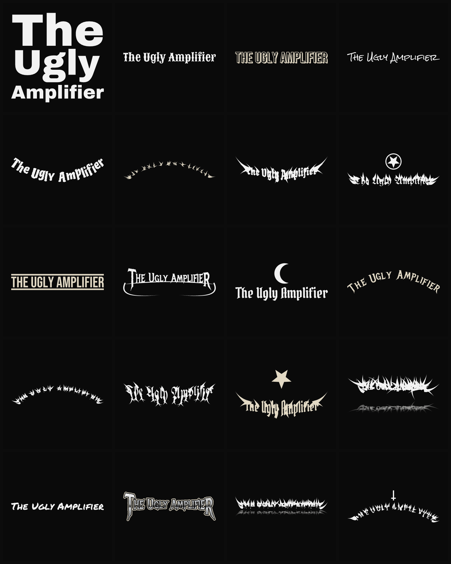 Twenty The Ugly Amplifier band logo ideas — different faces, treatments and spike settings