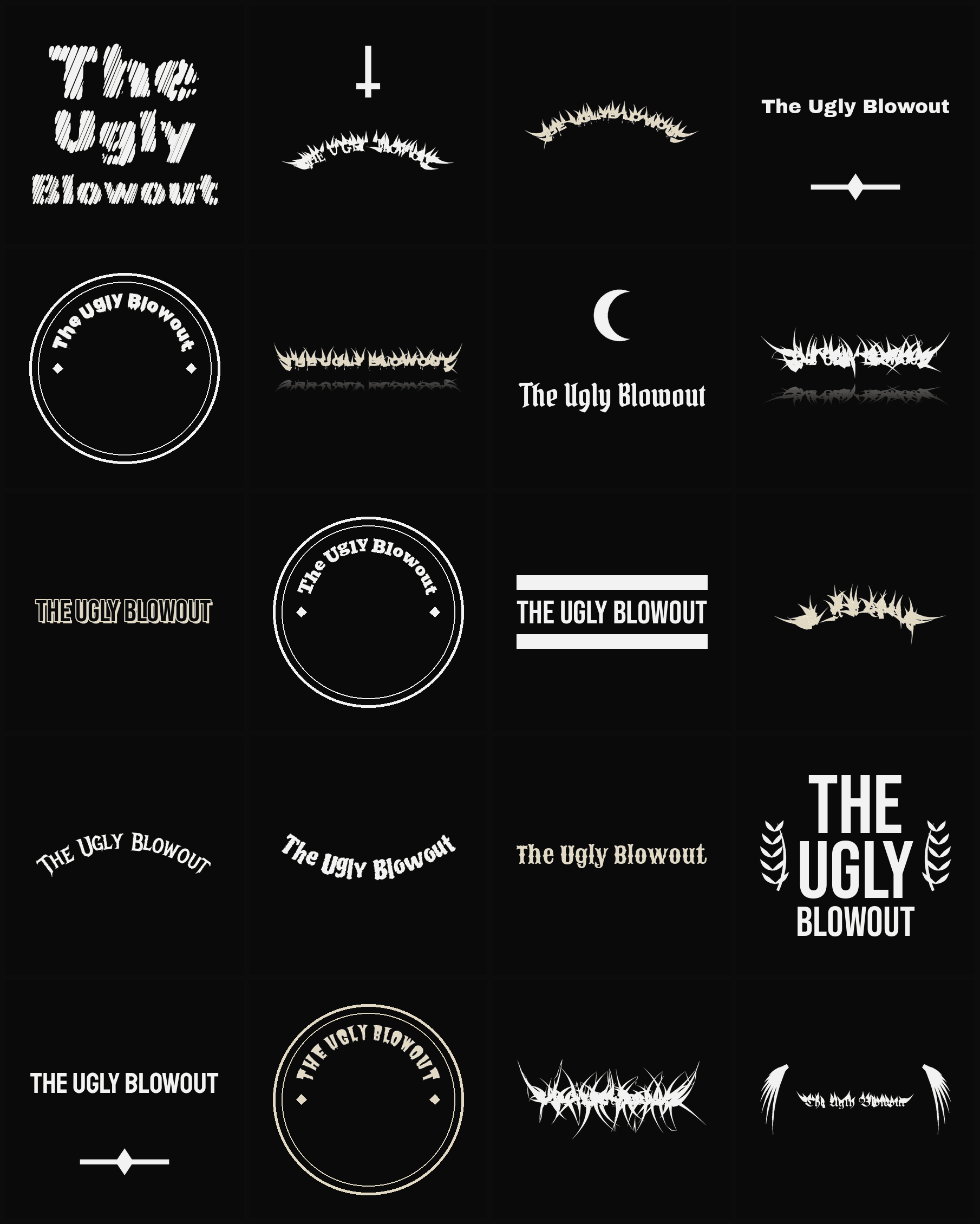 Twenty The Ugly Blowout band logo ideas — different faces, treatments and spike settings