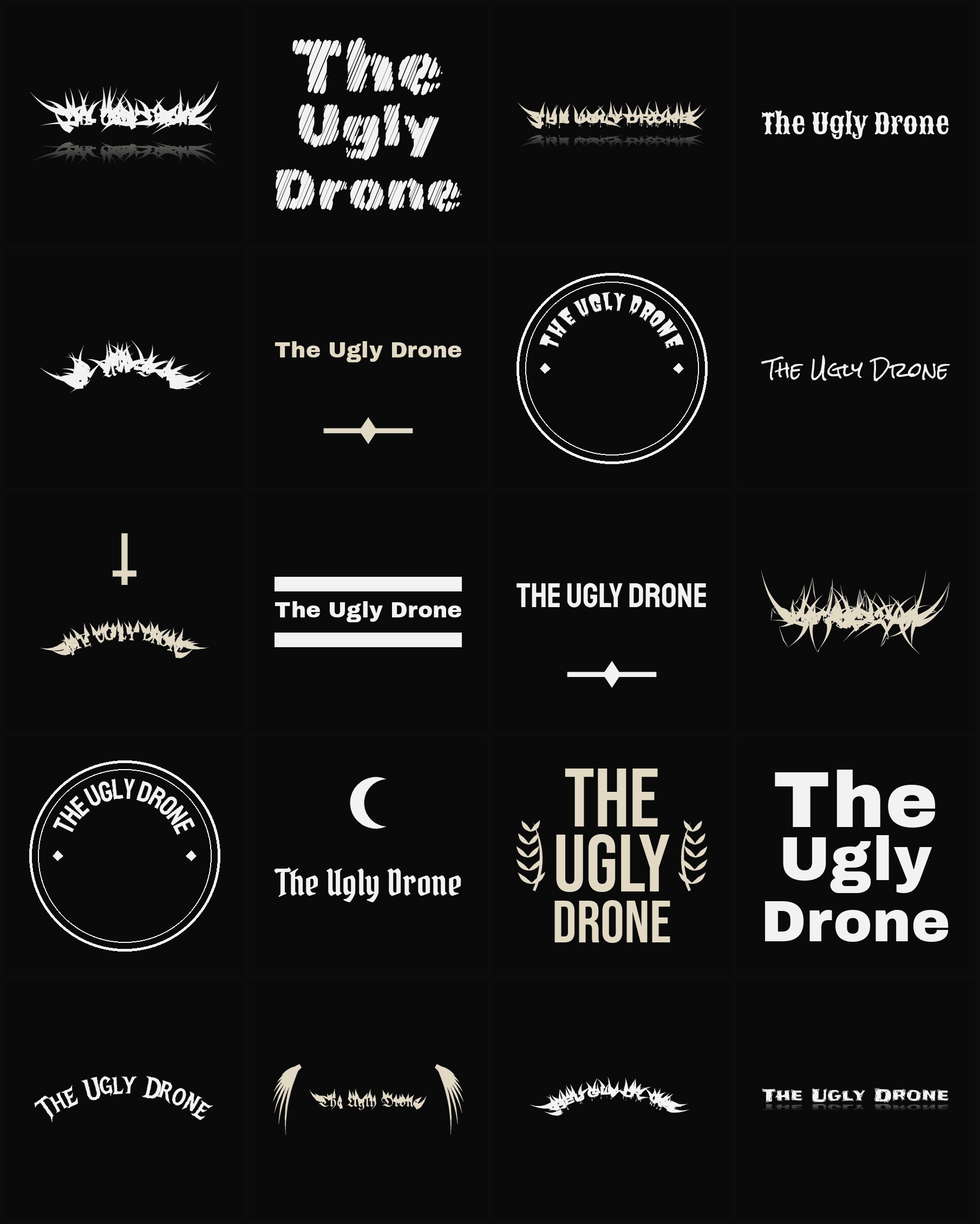 Twenty The Ugly Drone band logo ideas — different faces, treatments and spike settings