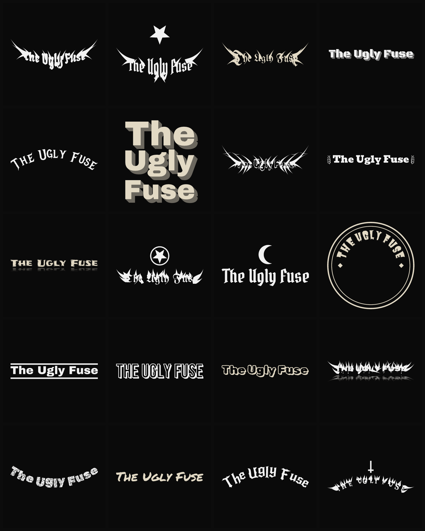 Twenty The Ugly Fuse band logo ideas — different faces, treatments and spike settings