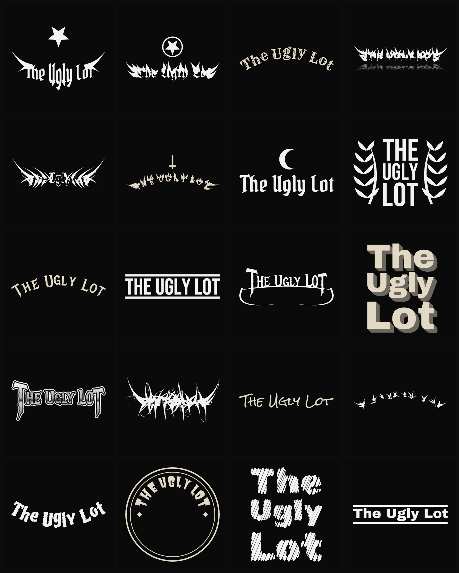 Twenty The Ugly Lot band logo ideas — different faces, treatments and spike settings