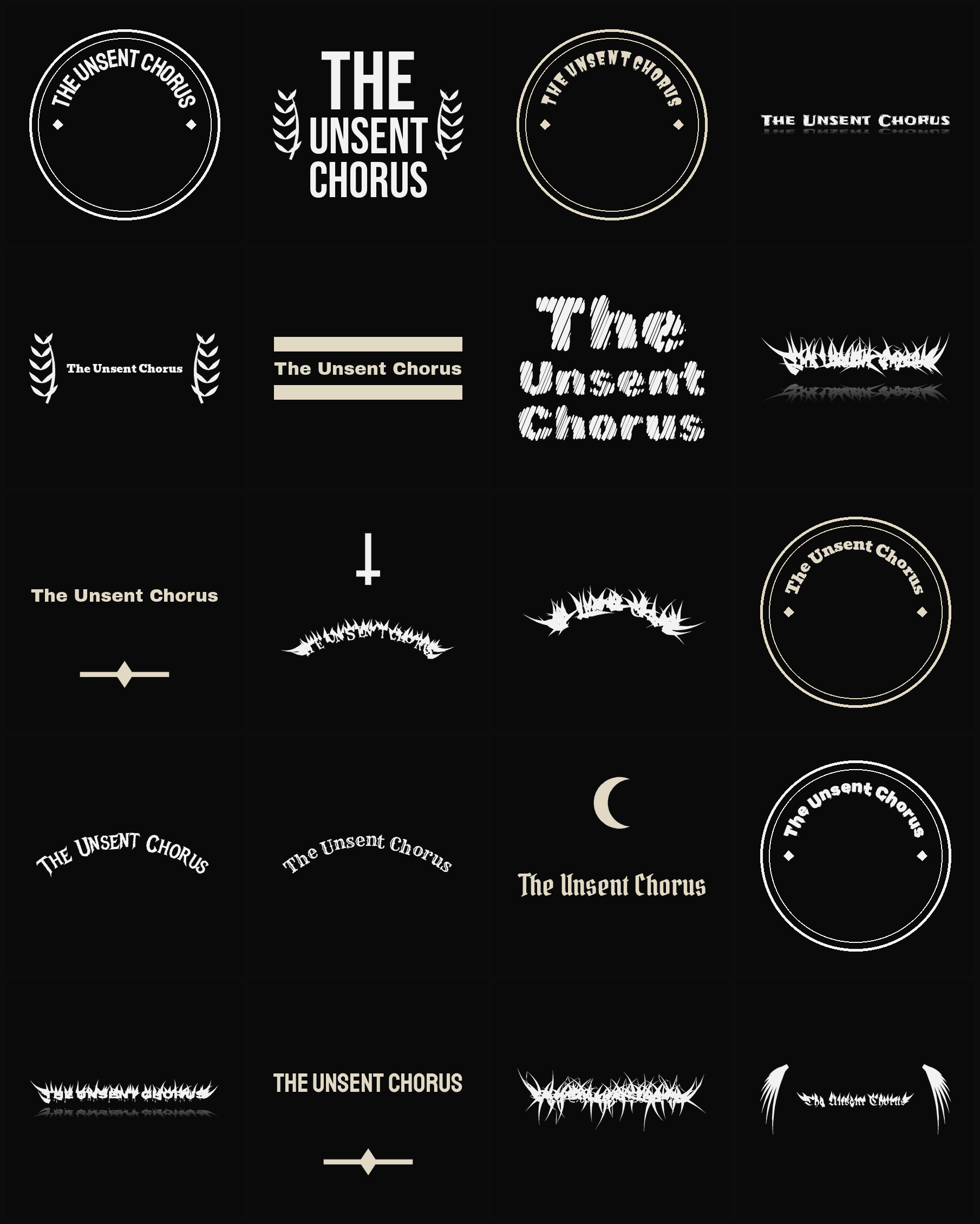 Twenty The Unsent Chorus band logo ideas — different faces, treatments and spike settings