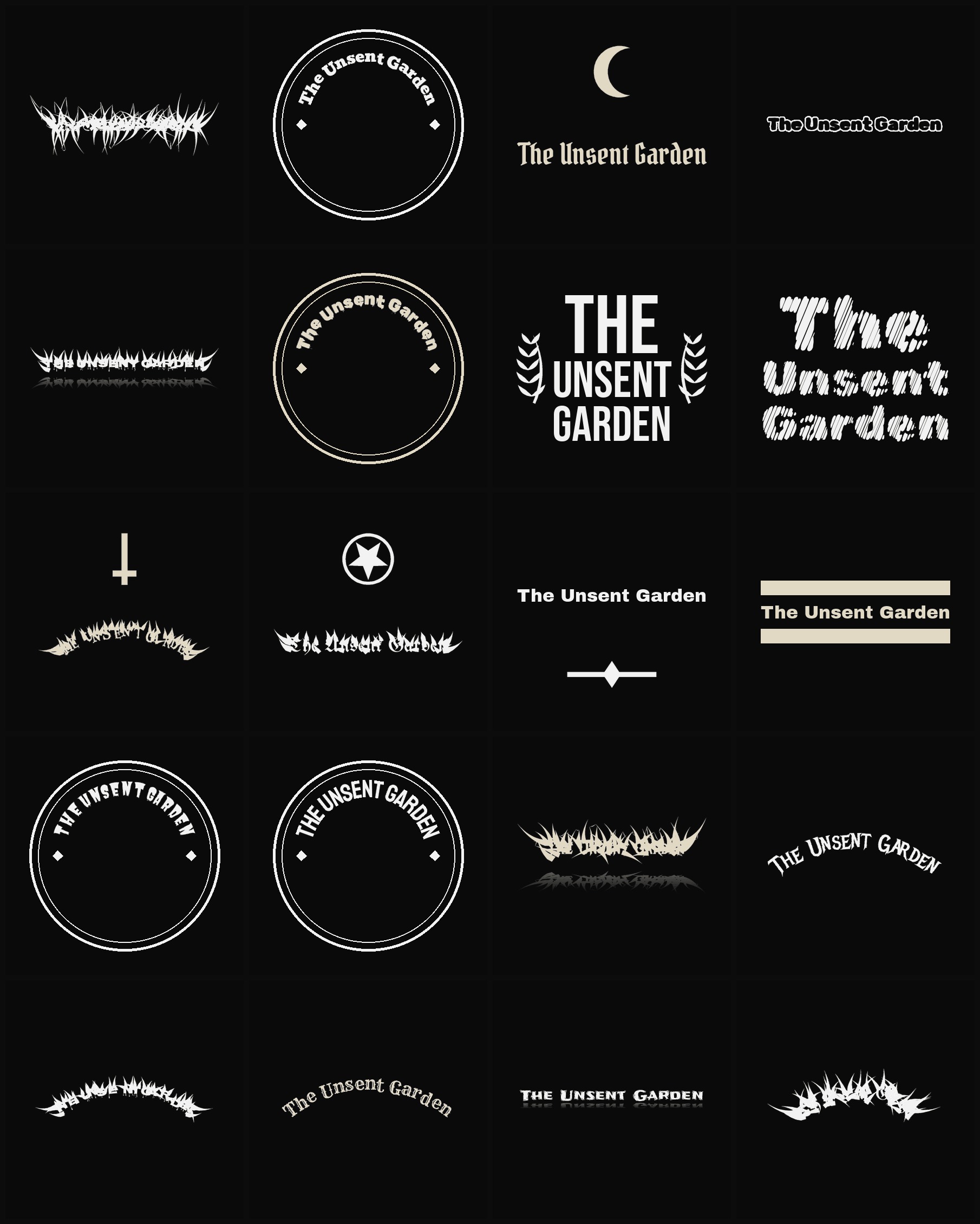 Twenty The Unsent Garden band logo ideas — different faces, treatments and spike settings