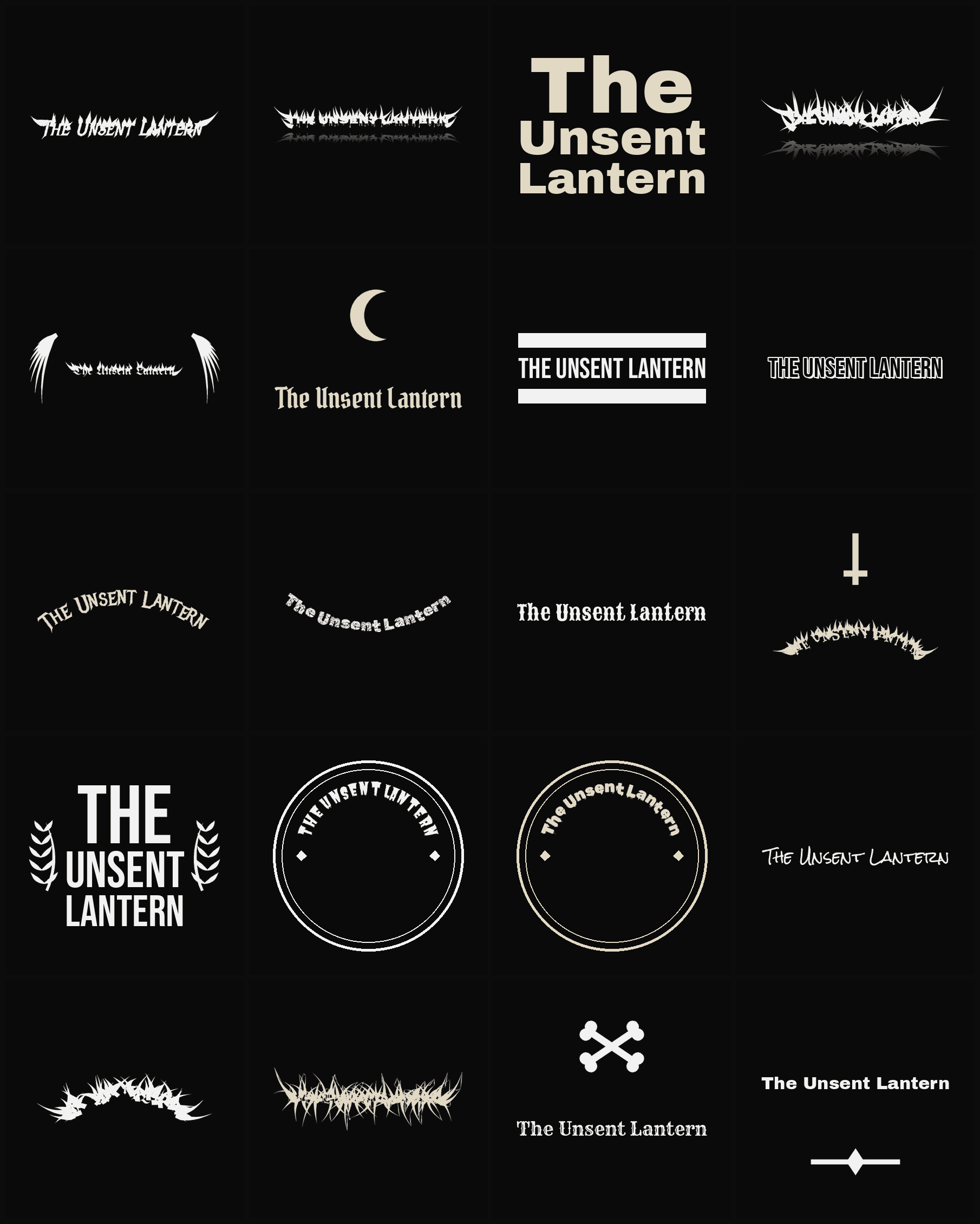 Twenty The Unsent Lantern band logo ideas — different faces, treatments and spike settings