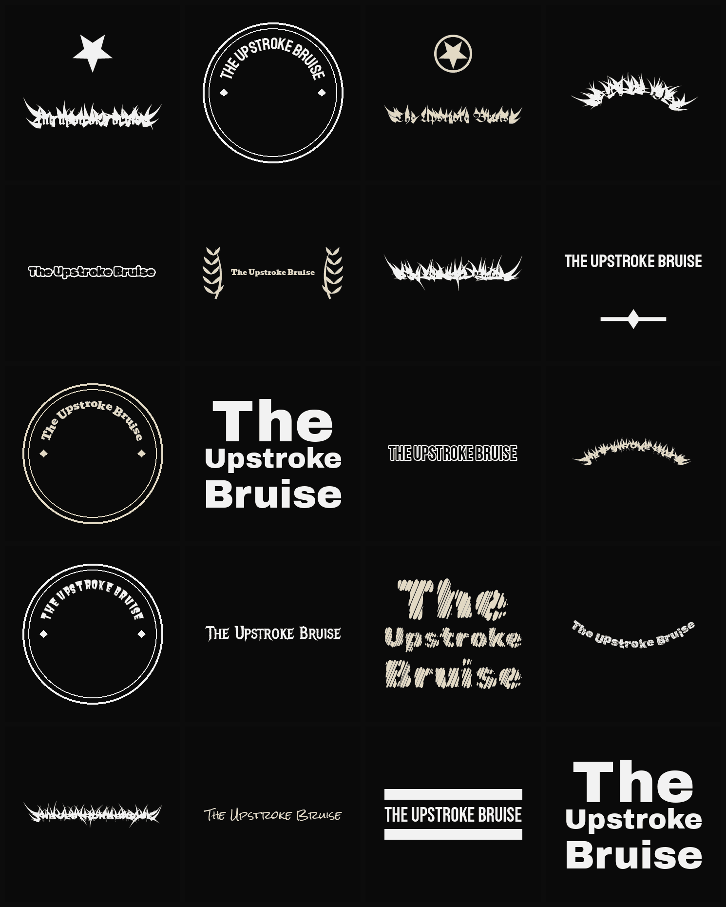 Twenty The Upstroke Bruise band logo ideas — different faces, treatments and spike settings